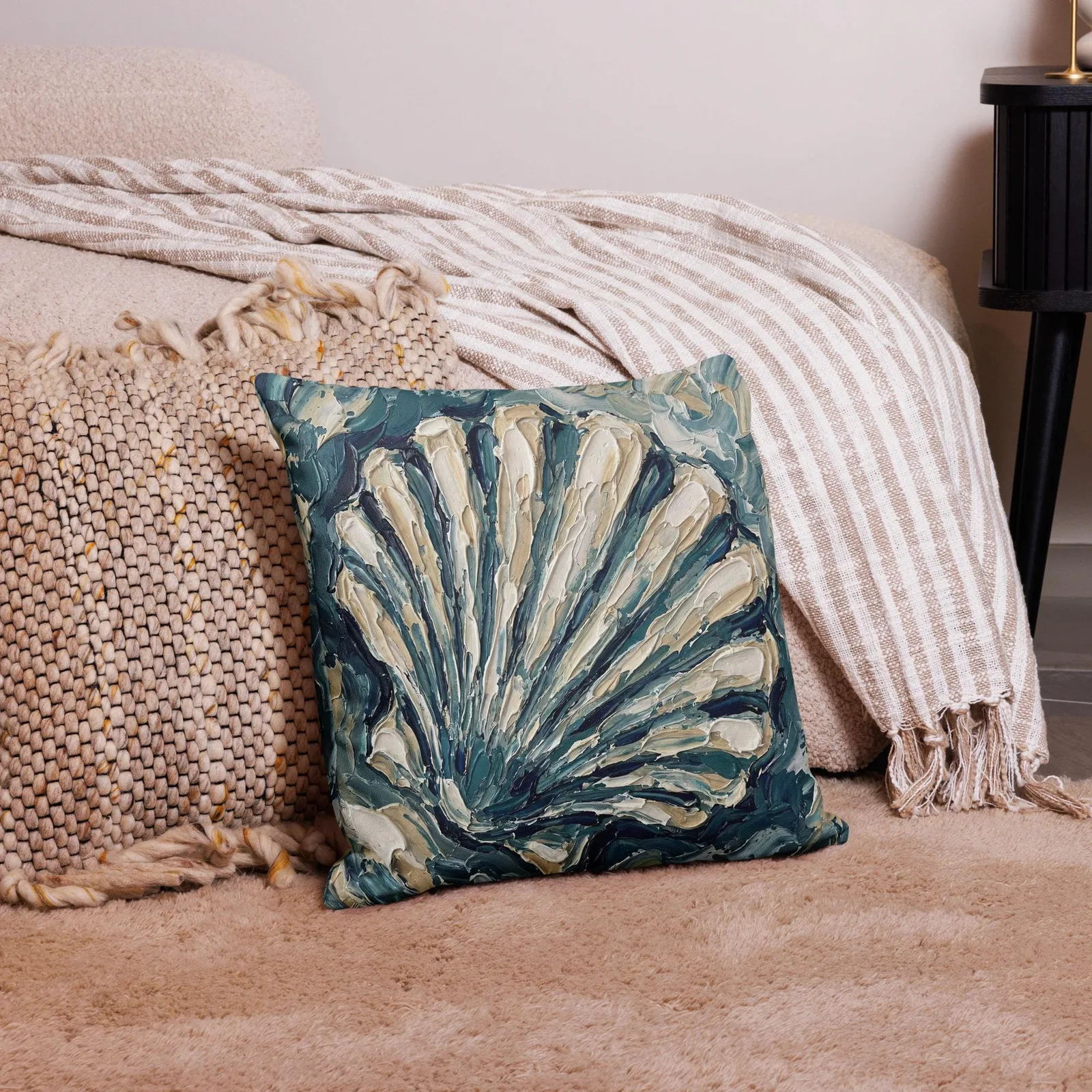 Impasto Seashell Throw Pillow: Nautical Ocean Accent Cushion, photo 6