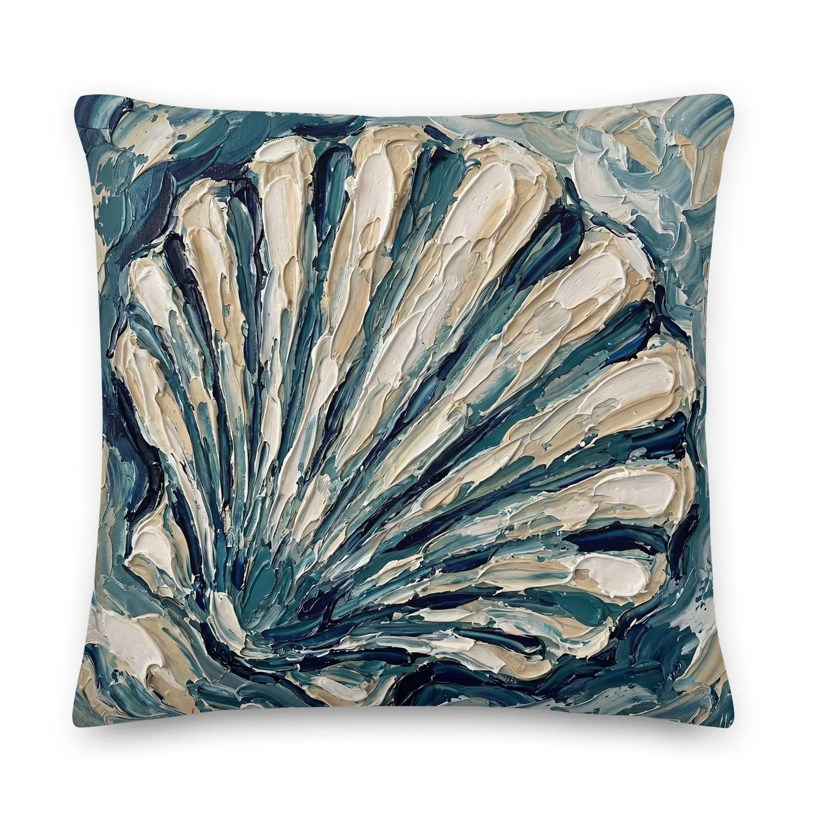 Impasto Seashell Throw Pillow: Nautical Ocean Accent Cushion