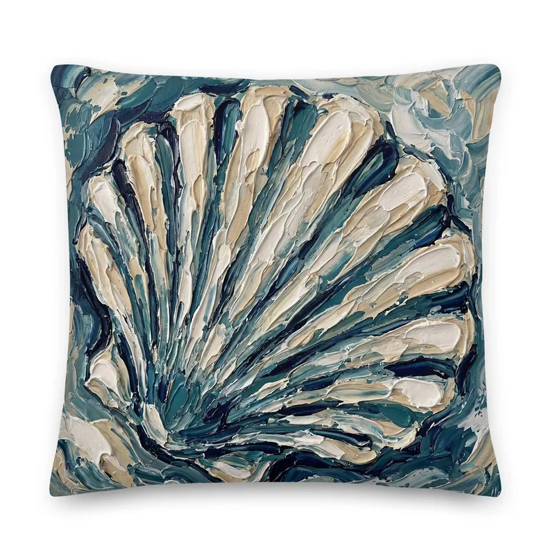 Impasto Seashell Throw Pillow: Nautical Ocean Accent Cushion