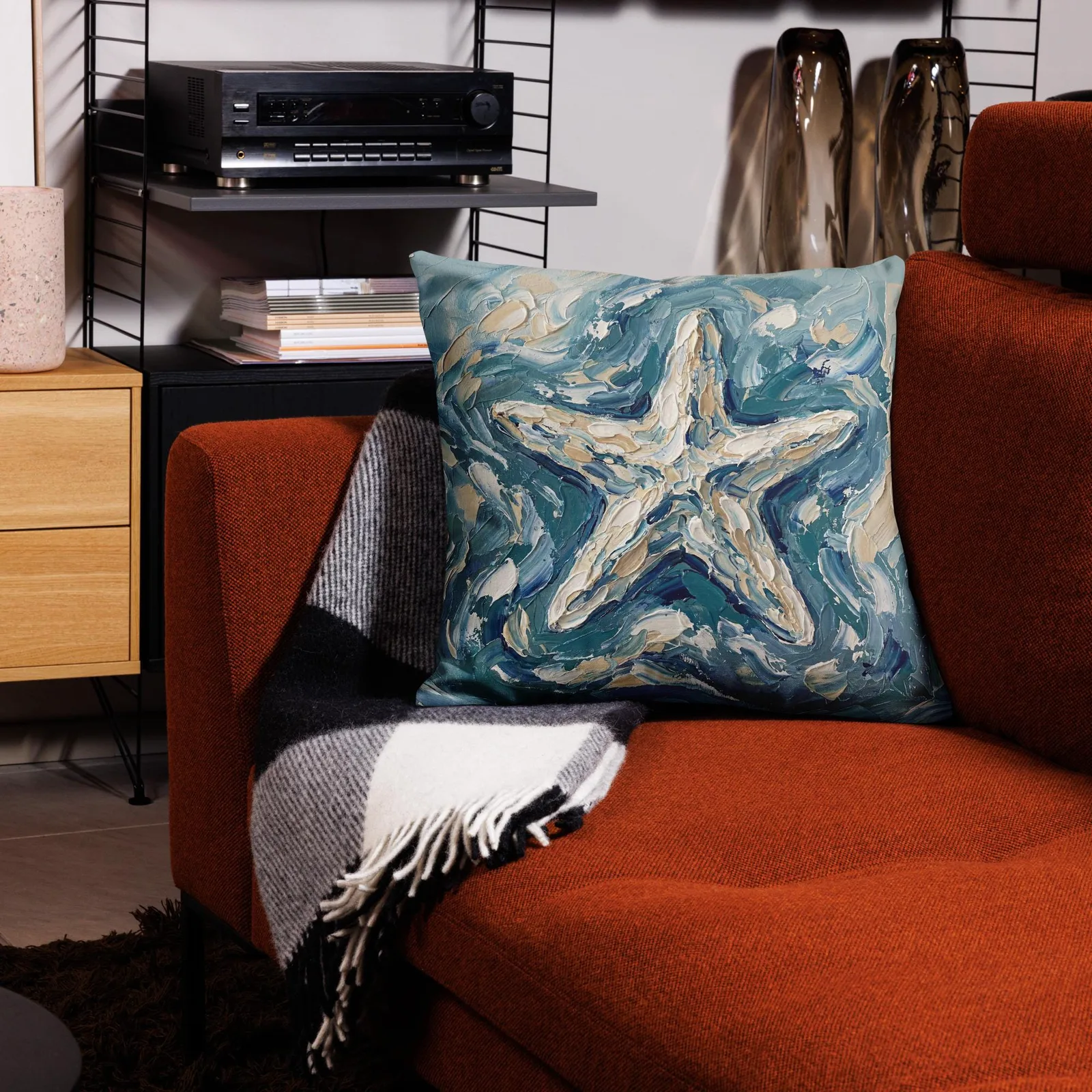Impasto Starfish Throw Pillow: Ocean Vibe Decor Cushion, photo 5