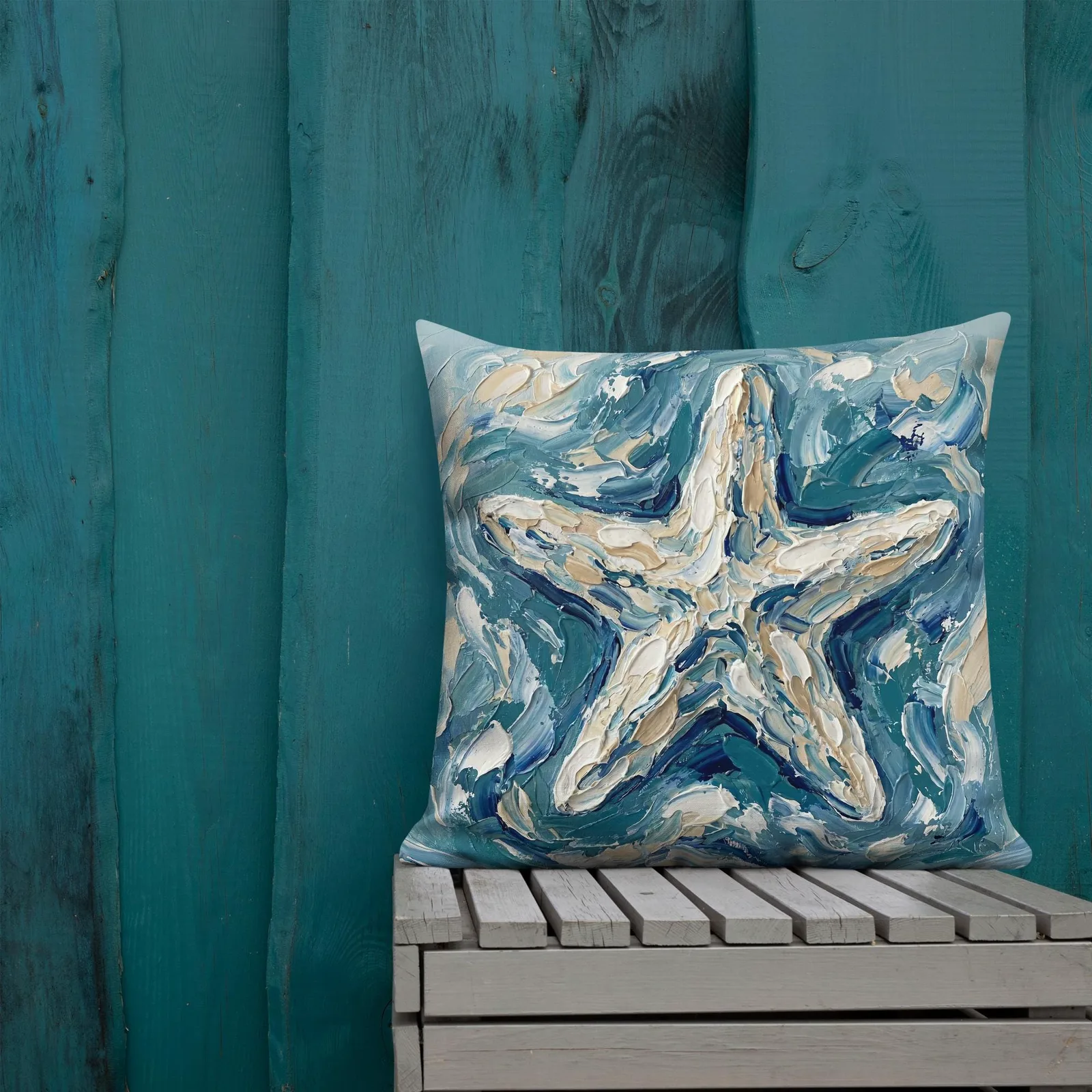 Impasto Starfish Throw Pillow: Ocean Vibe Decor Cushion, photo 10