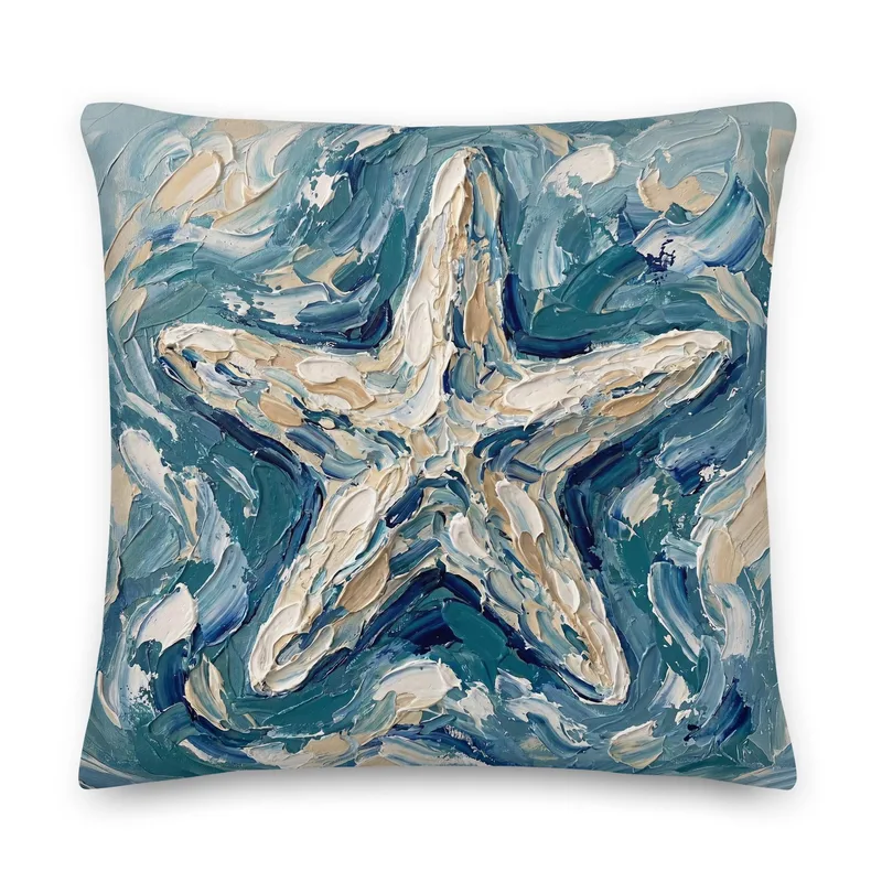 Impasto Starfish Throw Pillow: Ocean Vibe Decor Cushion