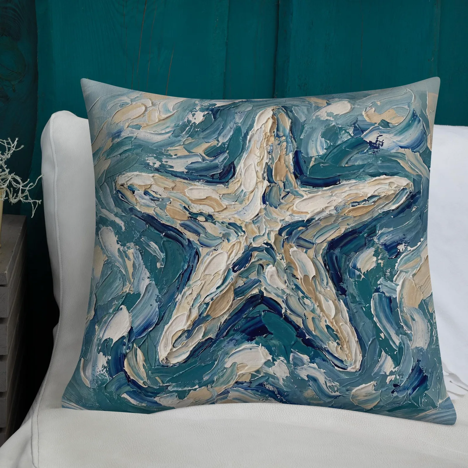 Impasto Starfish Throw Pillow: Ocean Vibe Decor Cushion, photo 7