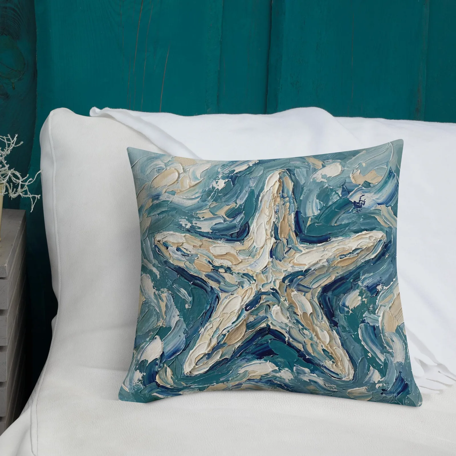 Impasto Starfish Throw Pillow: Ocean Vibe Decor Cushion, photo 6