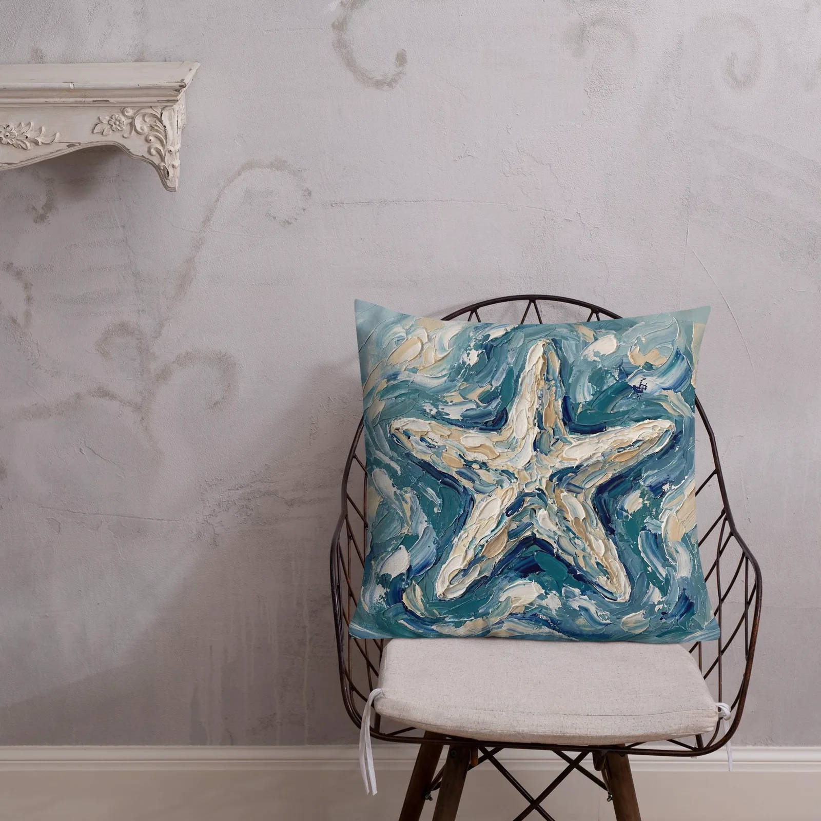 Impasto Starfish Throw Pillow: Ocean Vibe Decor Cushion, photo 9