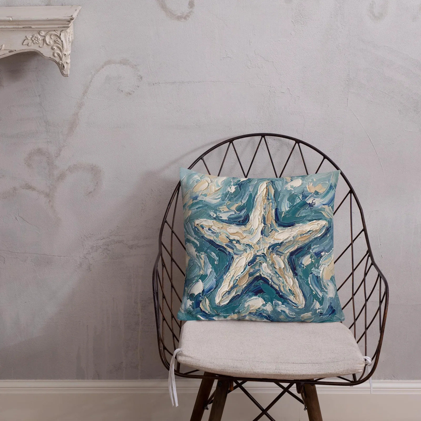 Impasto Starfish Throw Pillow: Ocean Vibe Decor Cushion, photo 8