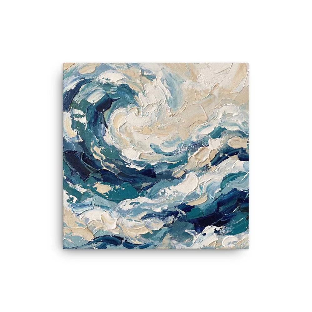 Impasto Wave Thin Canvas: Blue Abstract Wall Art