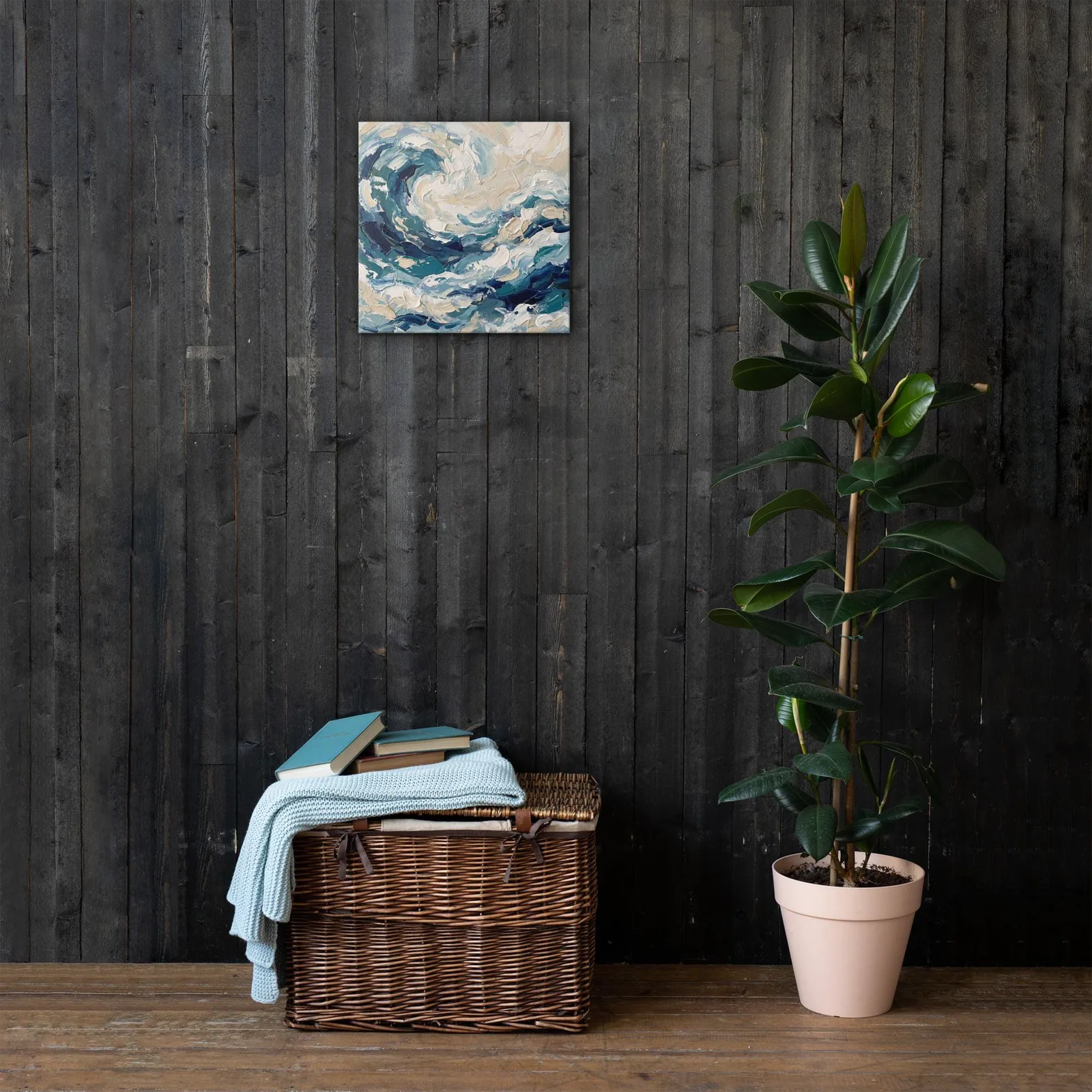 Impasto Wave Thin Canvas: Blue Abstract Wall Art, photo 6