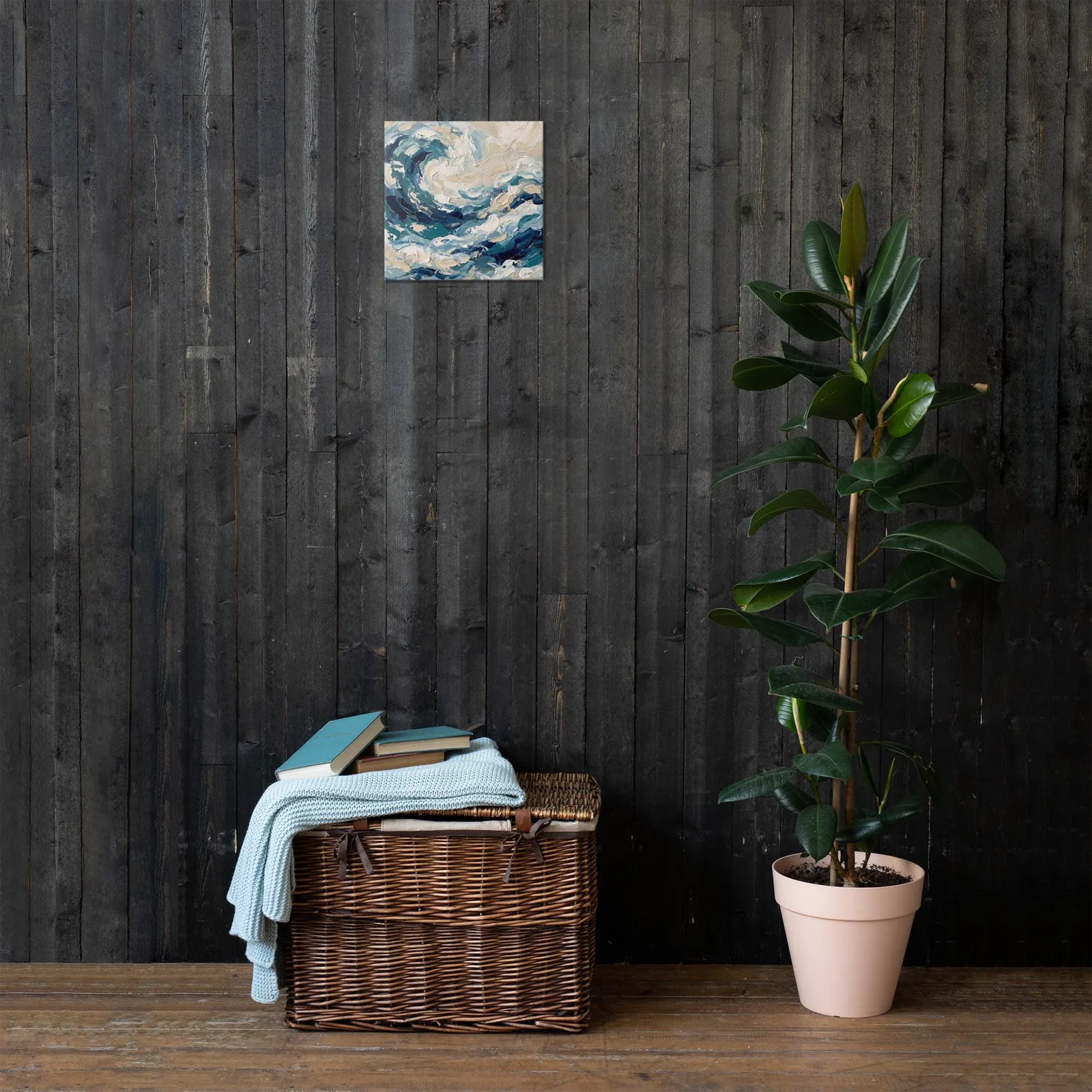 Impasto Wave Thin Canvas: Blue Abstract Wall Art, photo 5