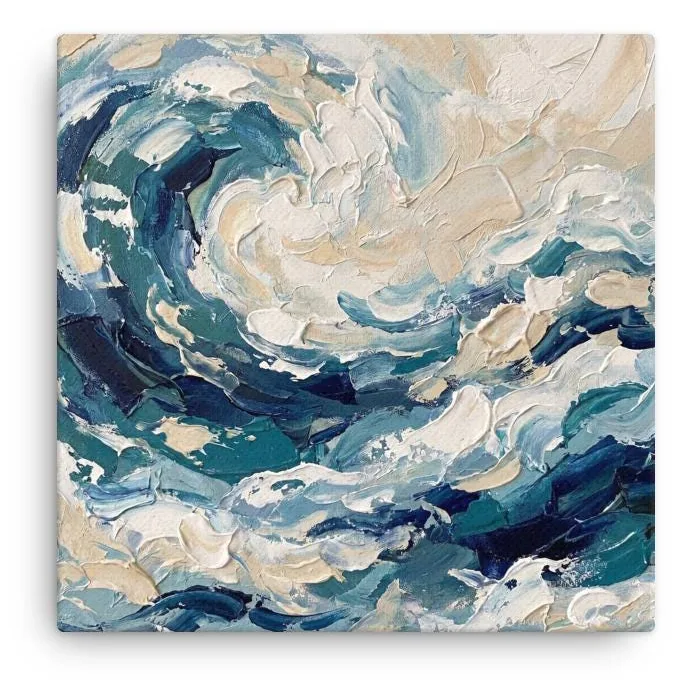Impasto Wave Thin Canvas: Blue Abstract Wall Art