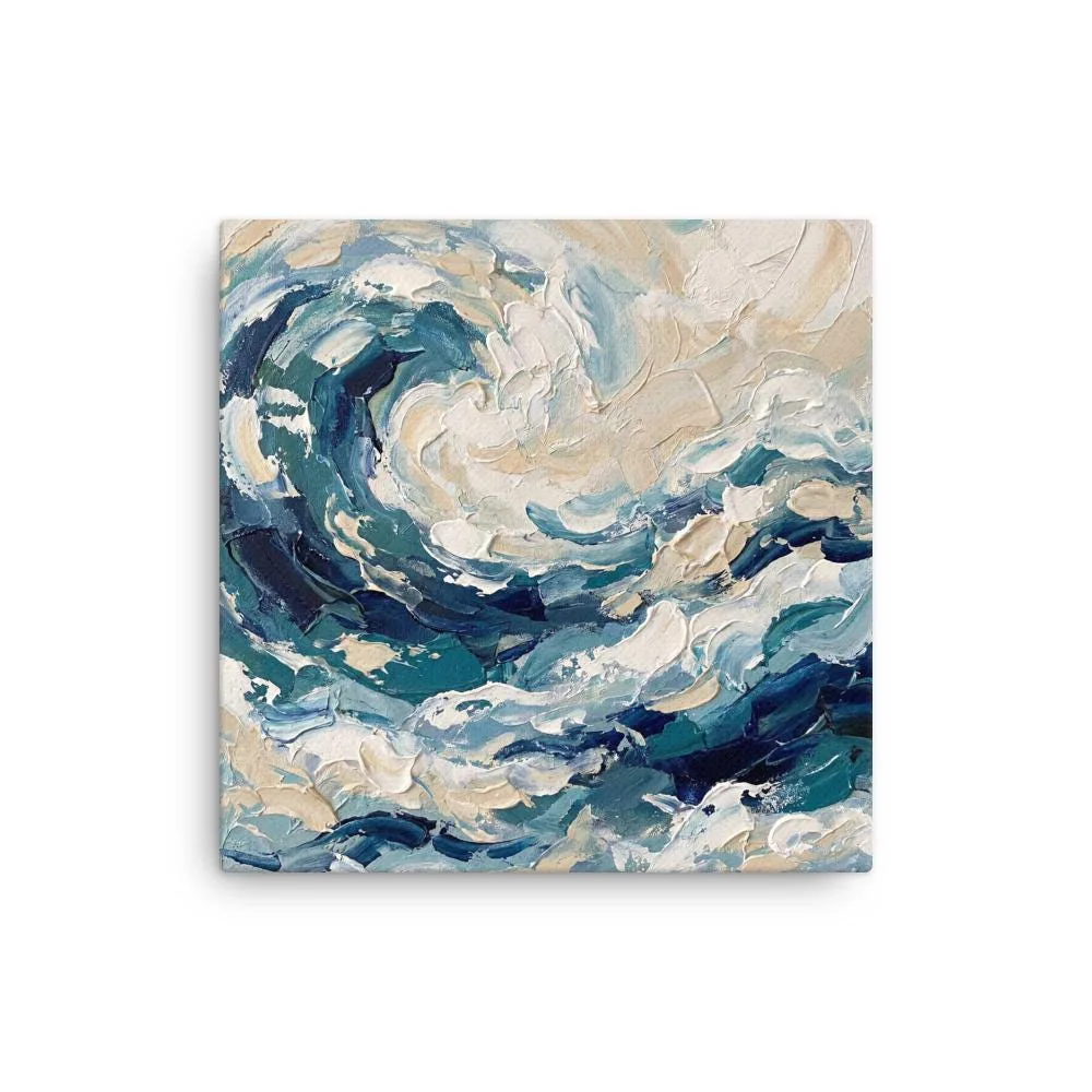 Impasto Wave Thin Canvas: Blue Abstract Wall Art, photo 2