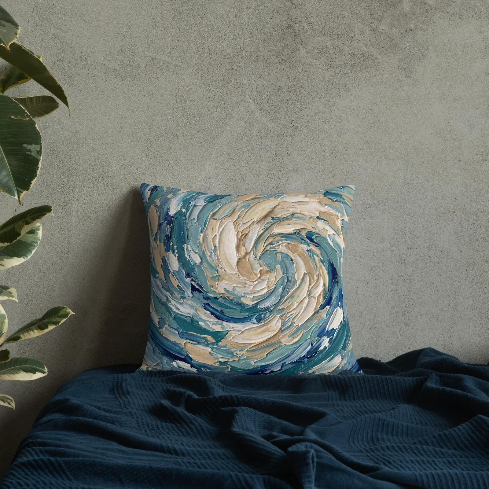 Impasto Whirlpool Throw Pillow: Modern Coastal Art Cushion, photo 4