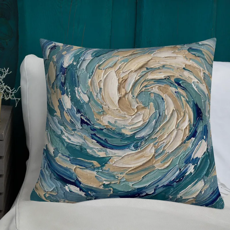 Impasto Whirlpool Throw Pillow: Modern Coastal Art Cushion