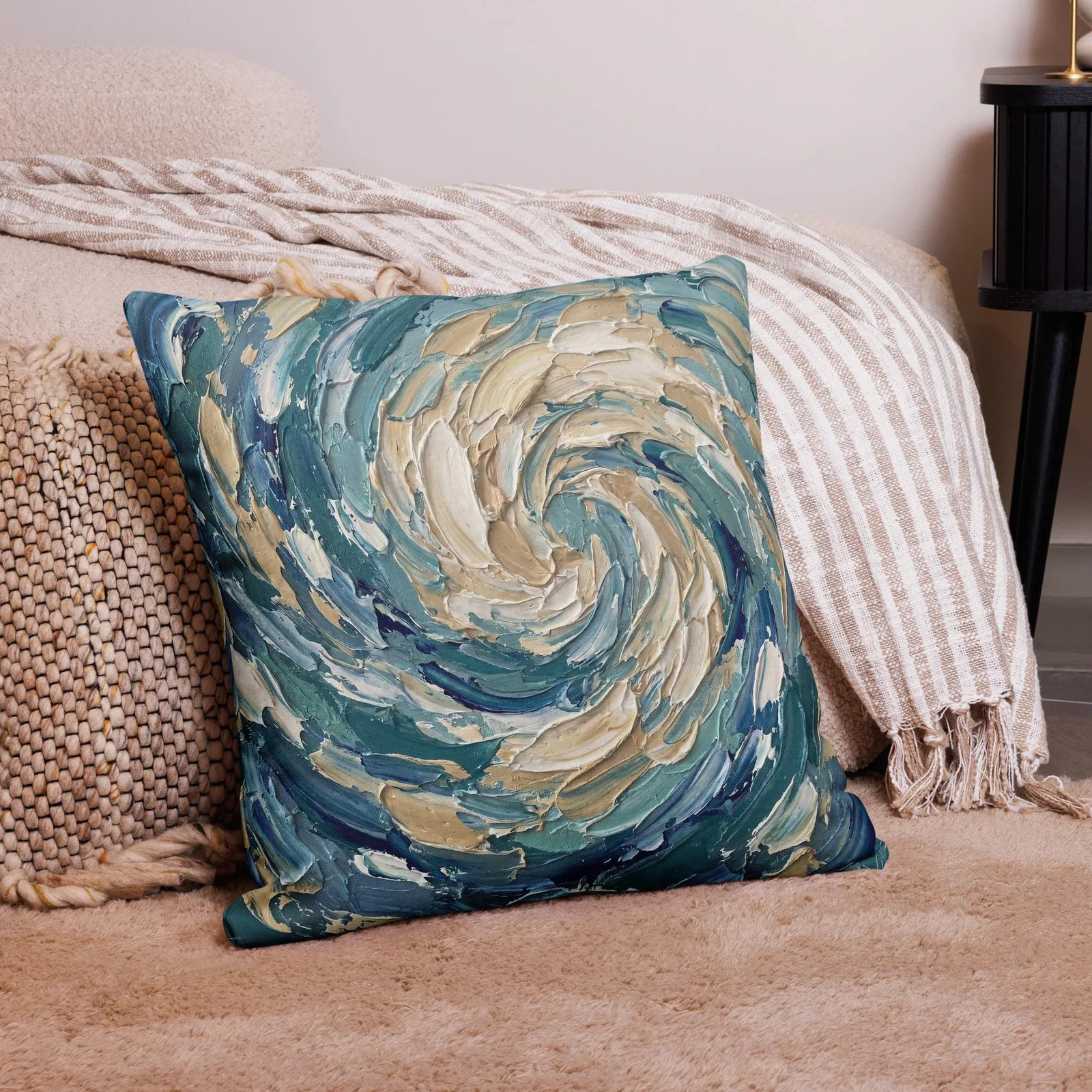 Impasto Whirlpool Throw Pillow: Modern Coastal Art Cushion, photo 10
