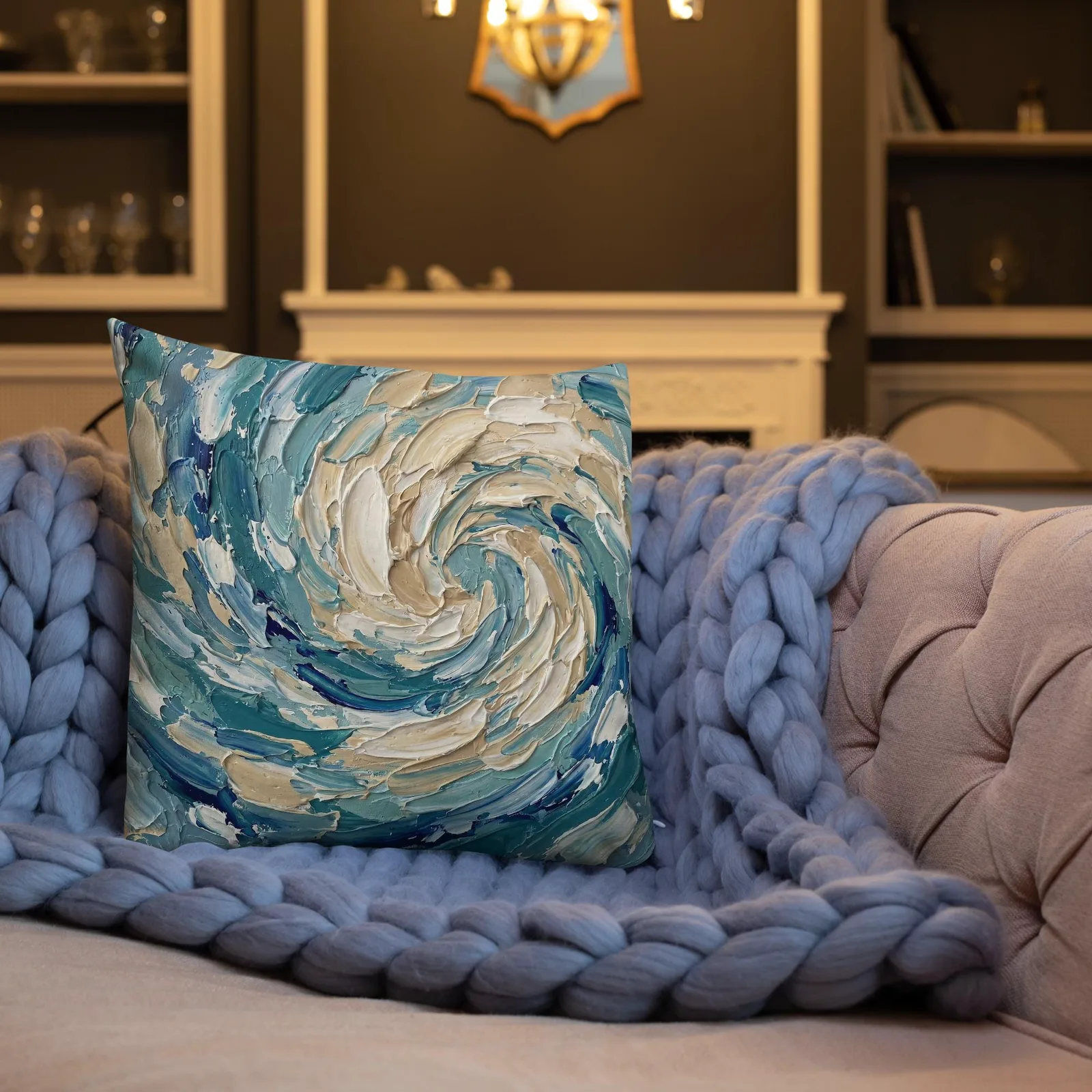 Impasto Whirlpool Throw Pillow: Modern Coastal Art Cushion, photo 2