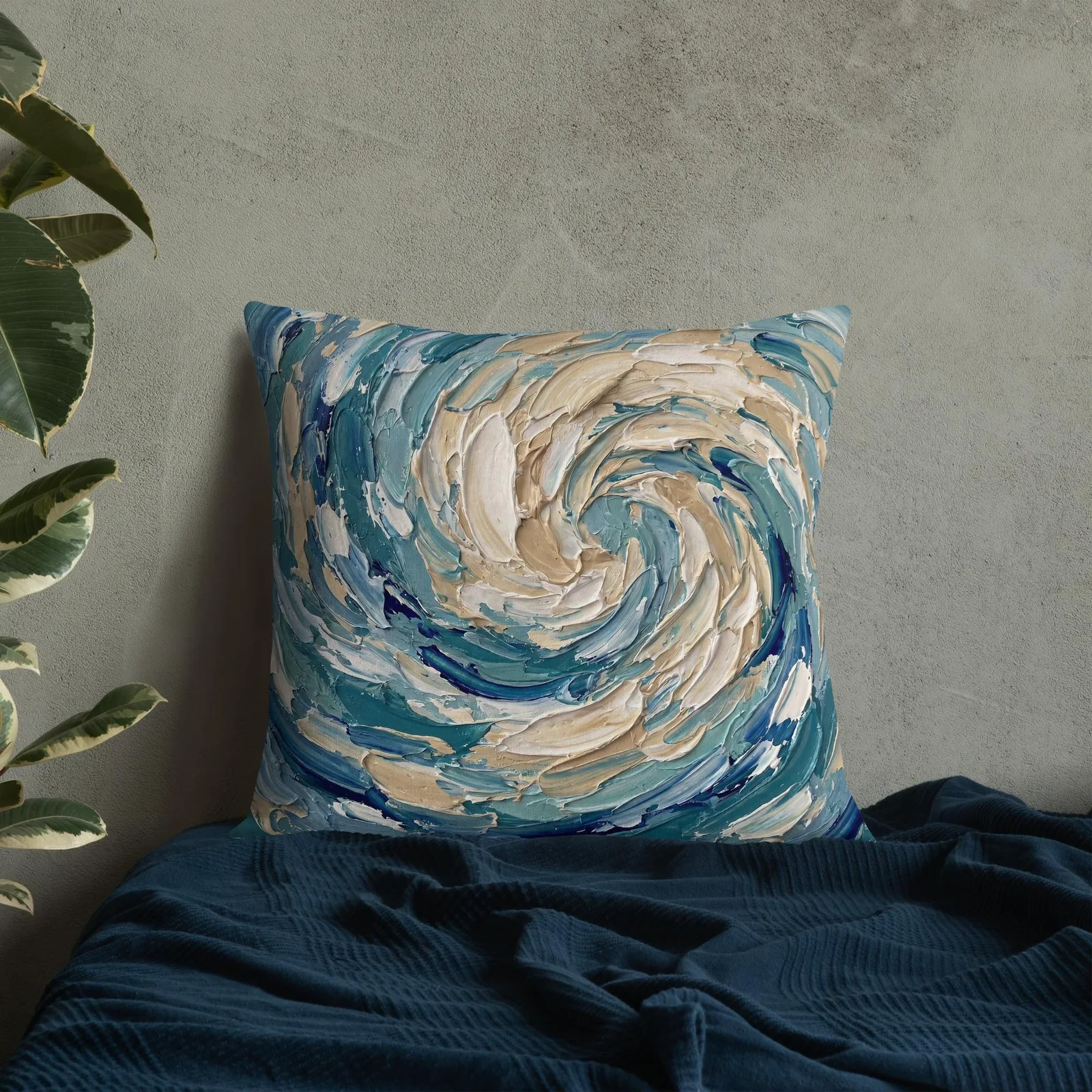 Impasto Whirlpool Throw Pillow: Modern Coastal Art Cushion, photo 5