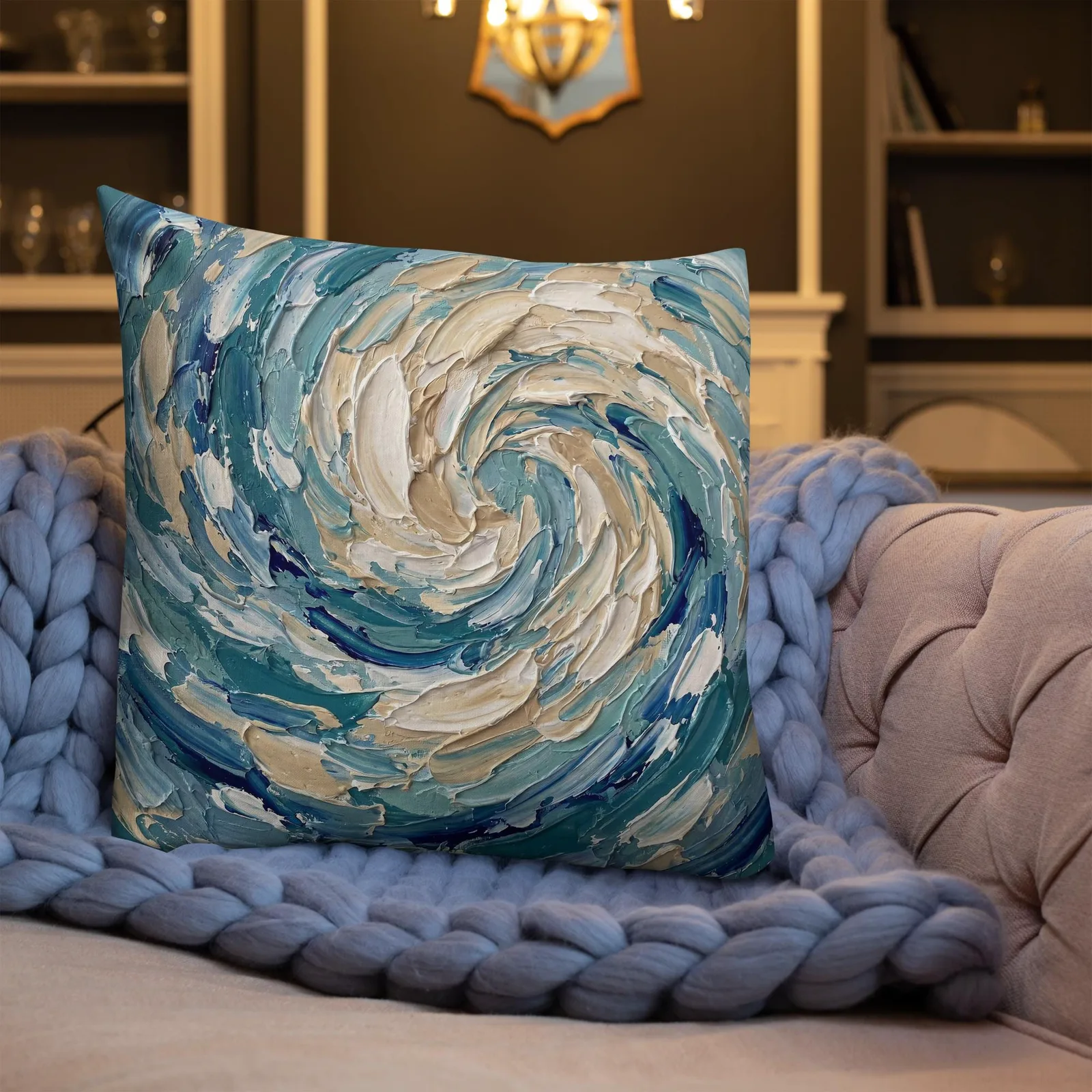 Impasto Whirlpool Throw Pillow: Modern Coastal Art Cushion, photo 3