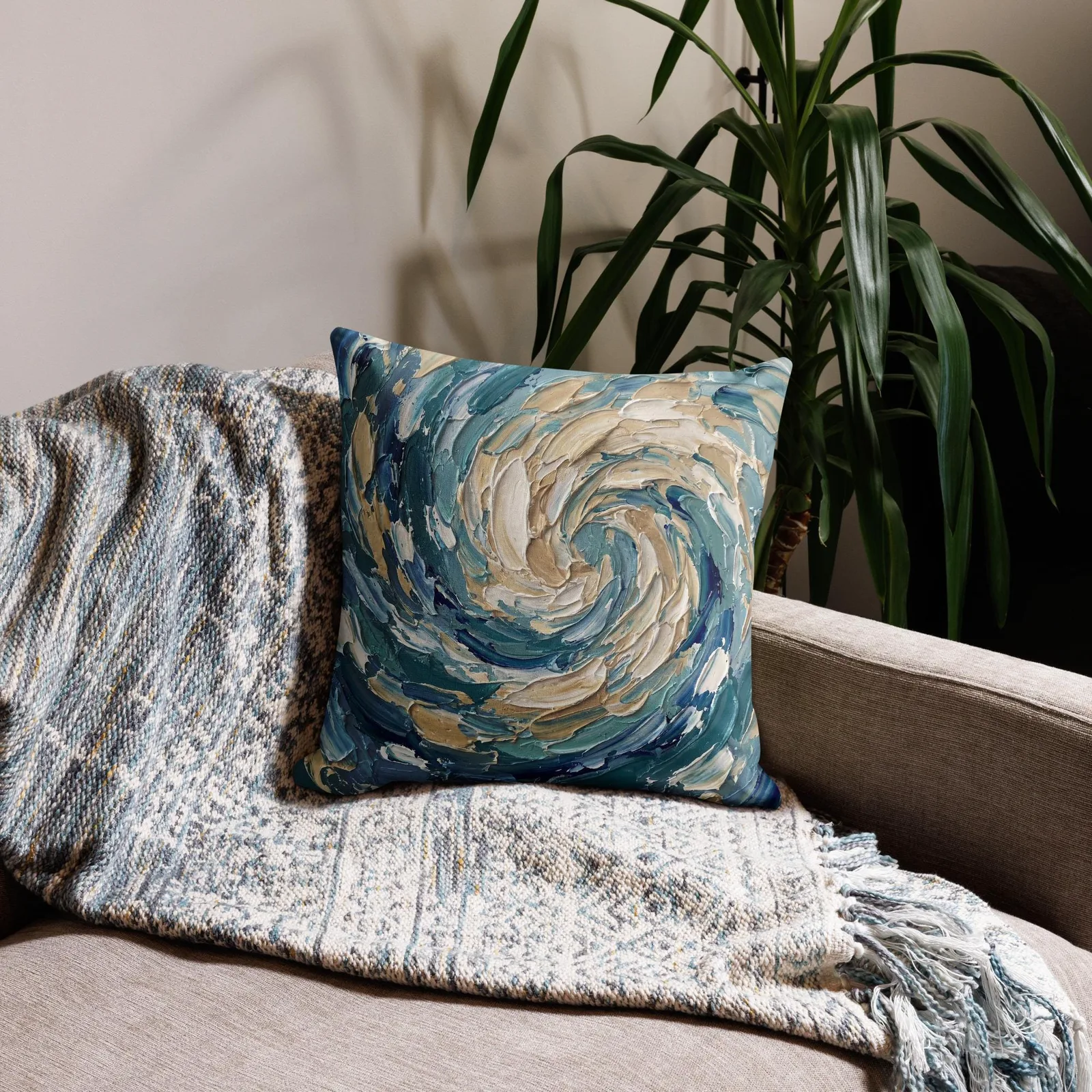 Impasto Whirlpool Throw Pillow: Modern Coastal Art Cushion, photo 6