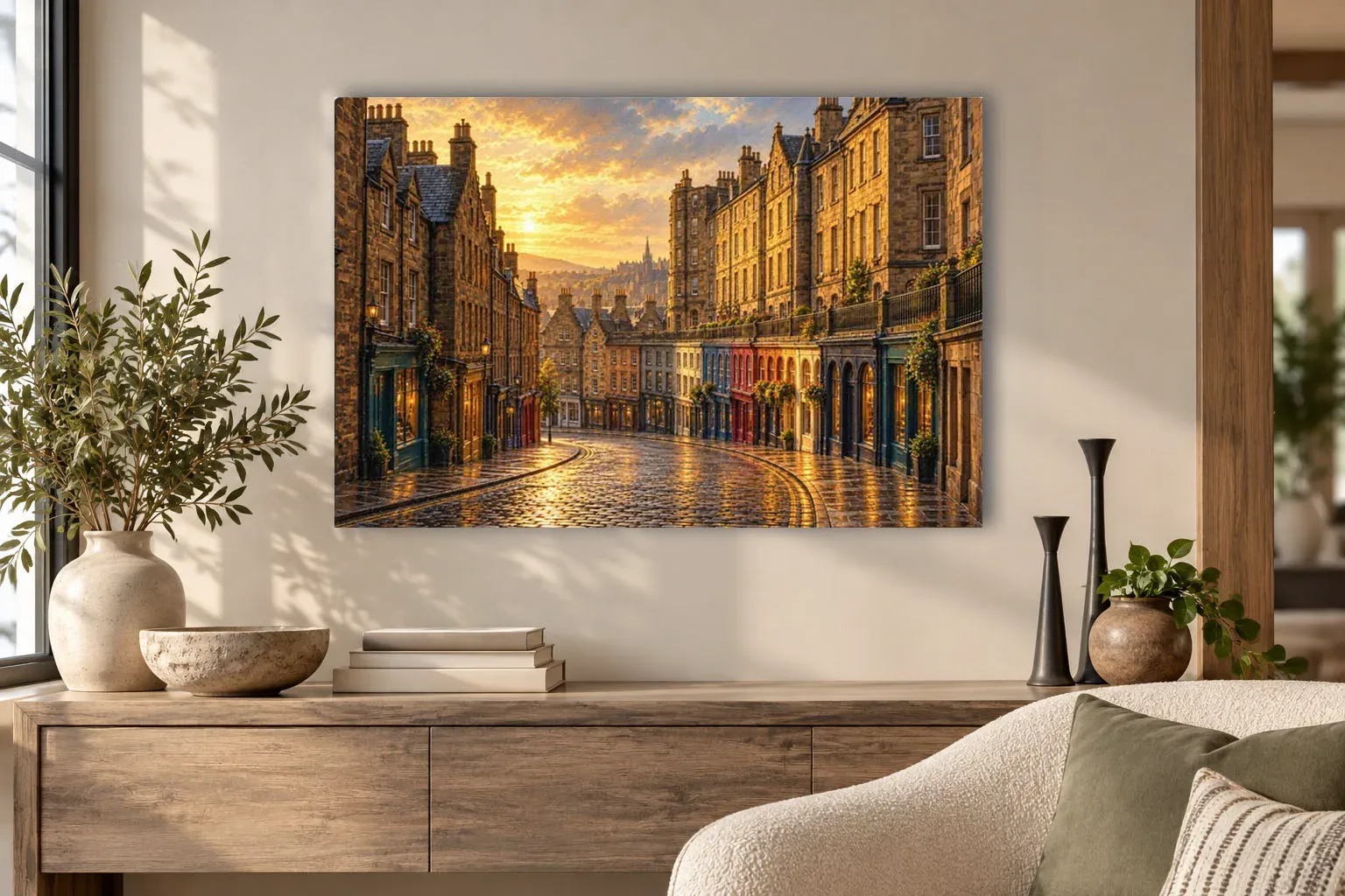 Inspired Victoria Street Edinburgh Thin Canvas: Scotland Old Town Historic Street Decor Wall Art