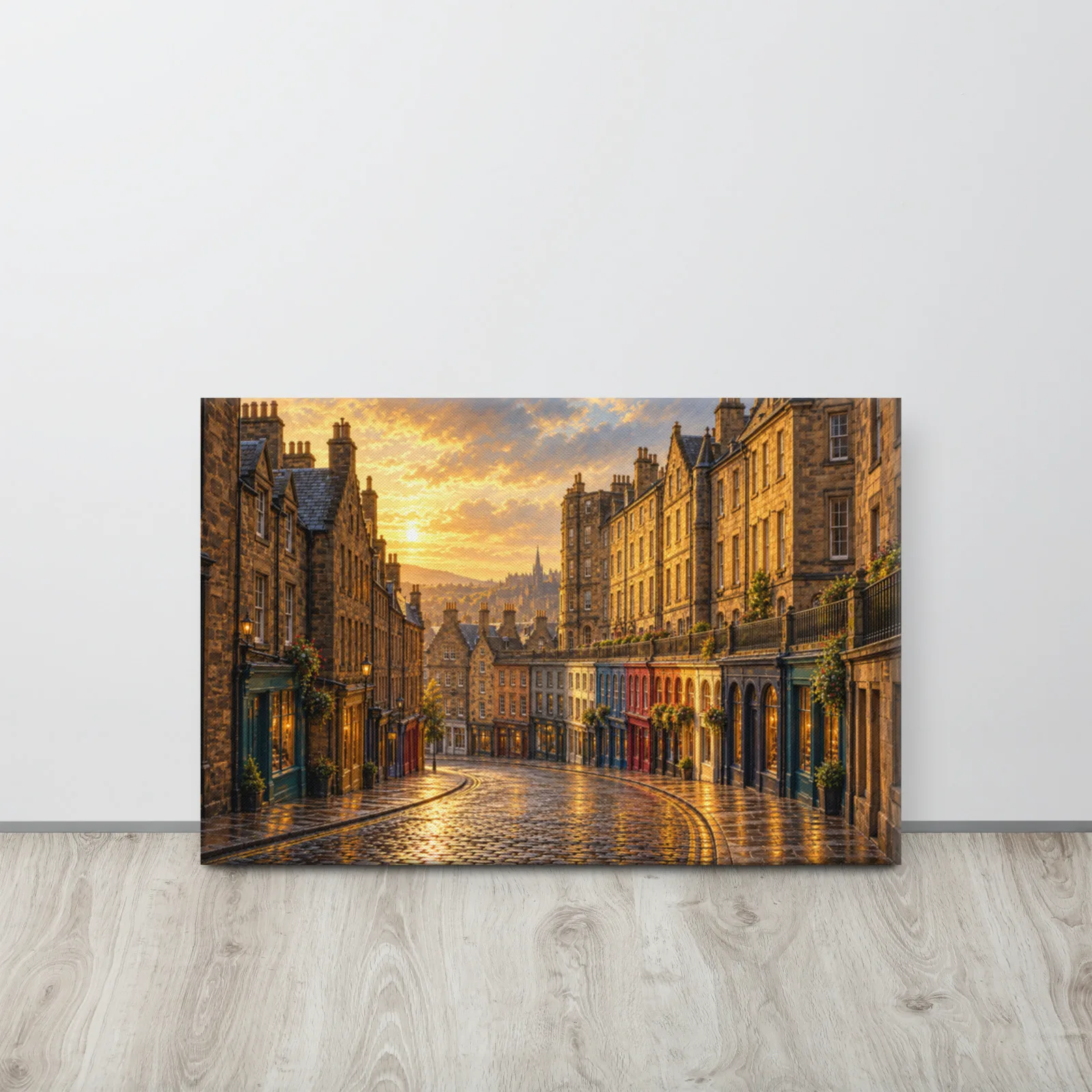 Inspired Victoria Street Edinburgh Thin Canvas: Scotland Old Town Historic Street Decor Wall Art, lifestyle 4 front view