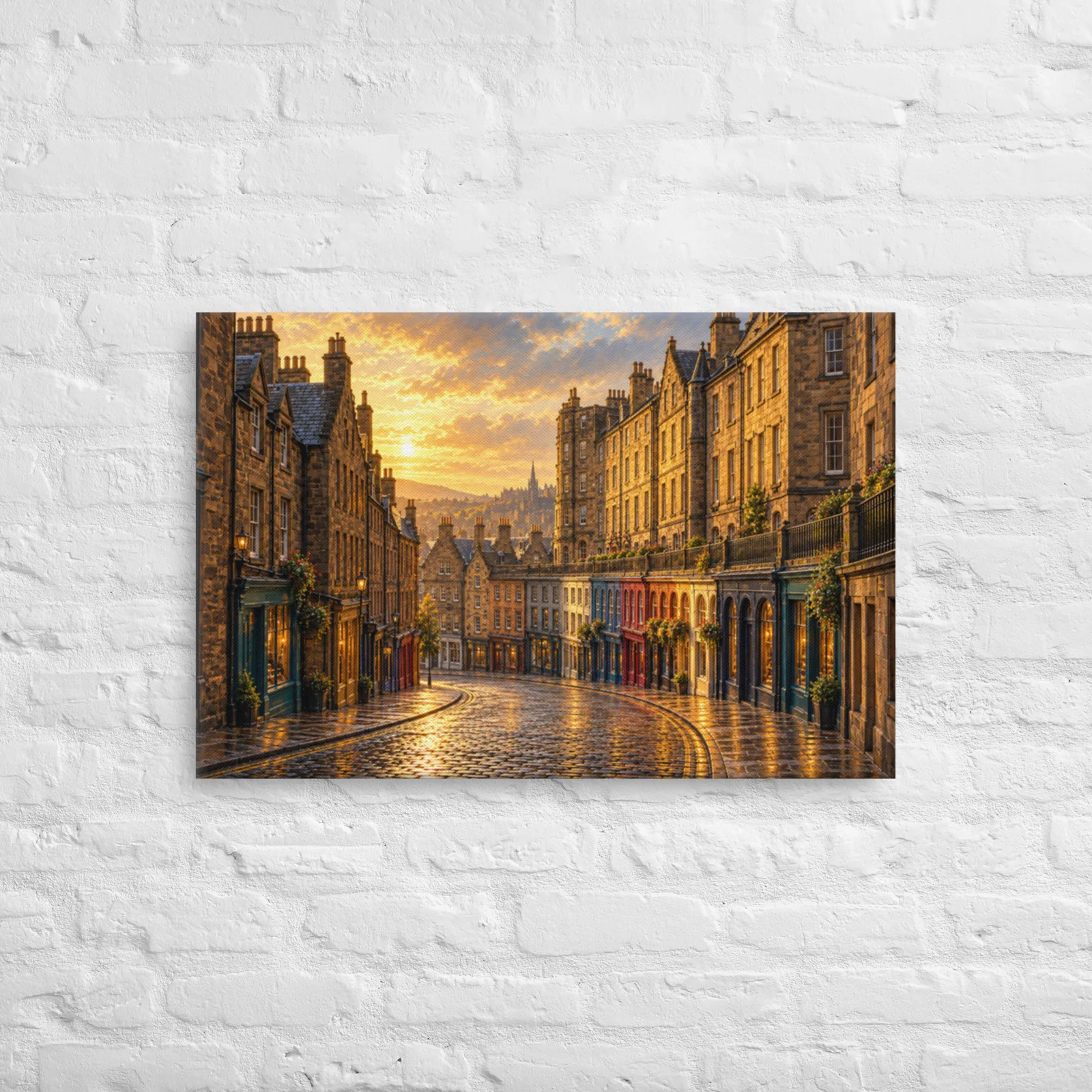 Inspired Victoria Street Edinburgh Thin Canvas: Scotland Old Town Historic Street Decor Wall Art, lifestyle 5 front view