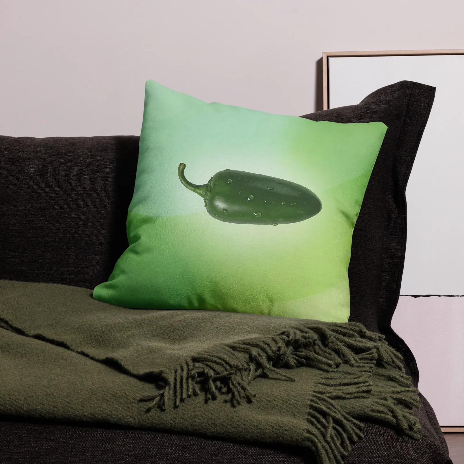 Jalapeño Throw Pillow: Green Kitchen Spicy Decor, photo 4