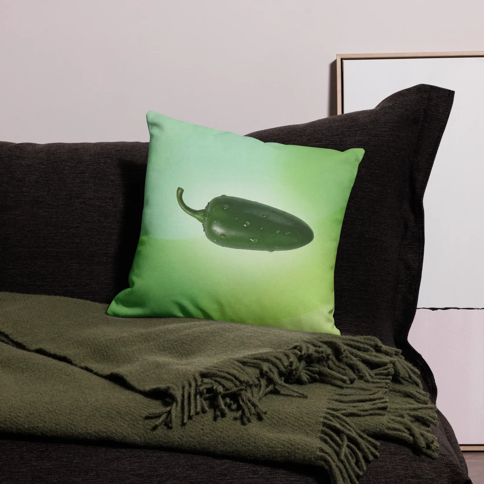 Jalapeño Throw Pillow: Green Kitchen Spicy Decor, photo 3