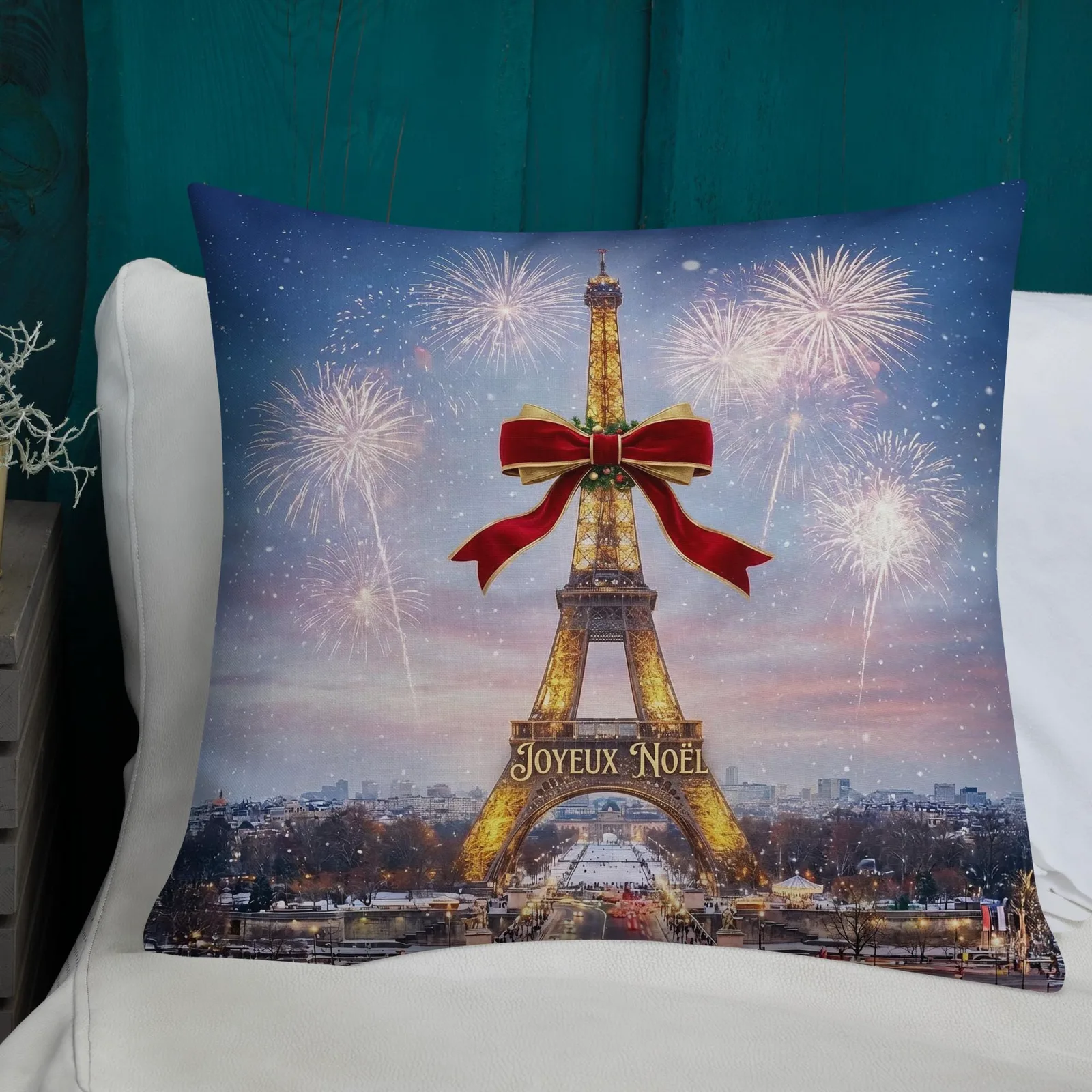 Joyeux Noël Eiffel Tower Christmas Throw Pillow: Elegant Christmas Decor for the Paris Lover, photo 10