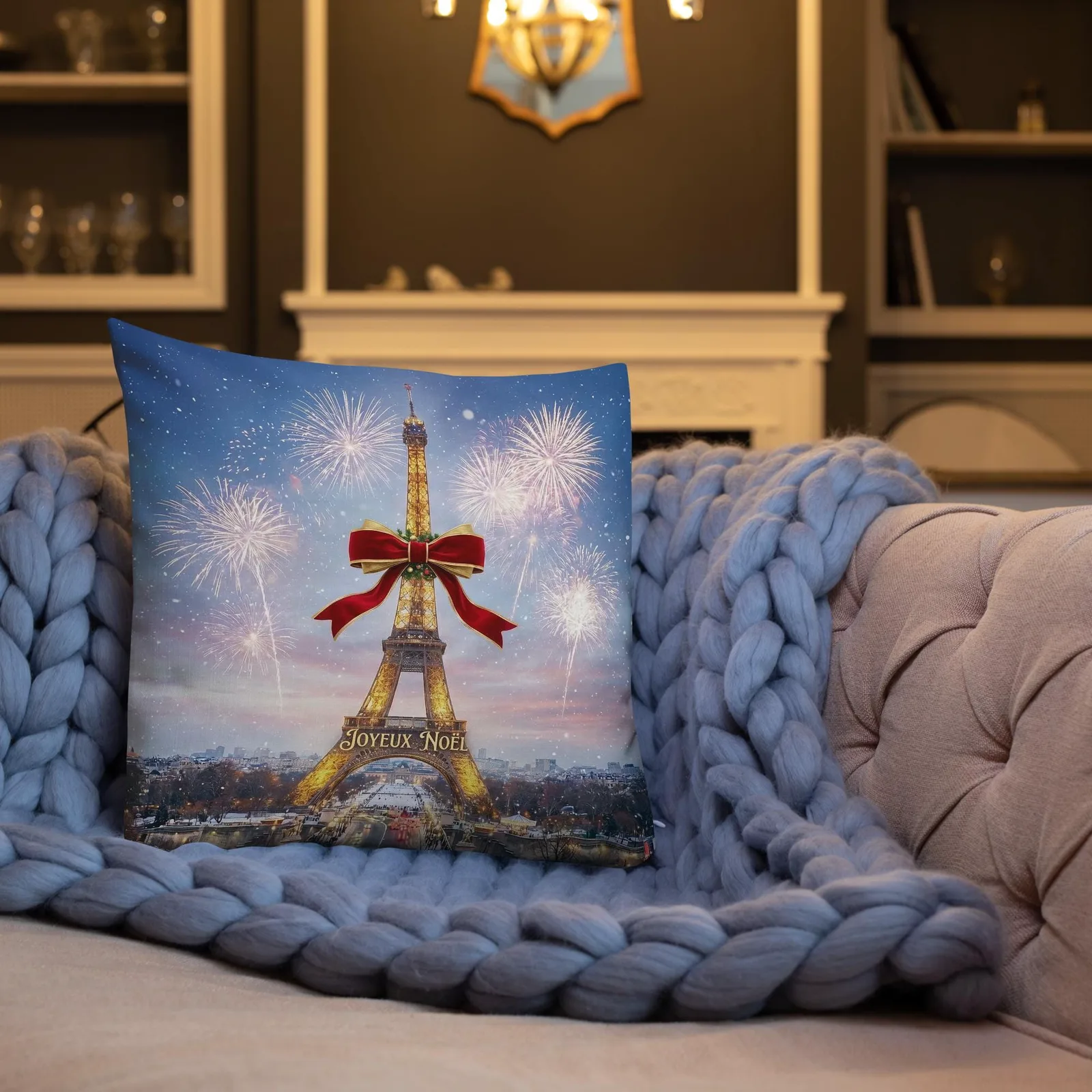 Joyeux Noël Eiffel Tower Christmas Throw Pillow: Elegant Christmas Decor for the Paris Lover, photo 9