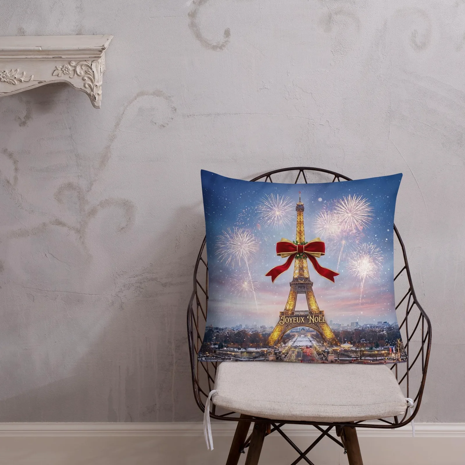 Joyeux Noël Eiffel Tower Christmas Throw Pillow: Elegant Christmas Decor for the Paris Lover, photo 8