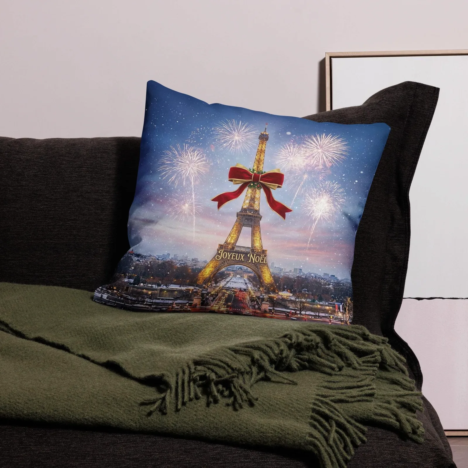 Joyeux Noël Eiffel Tower Christmas Throw Pillow: Elegant Christmas Decor for the Paris Lover, photo 6