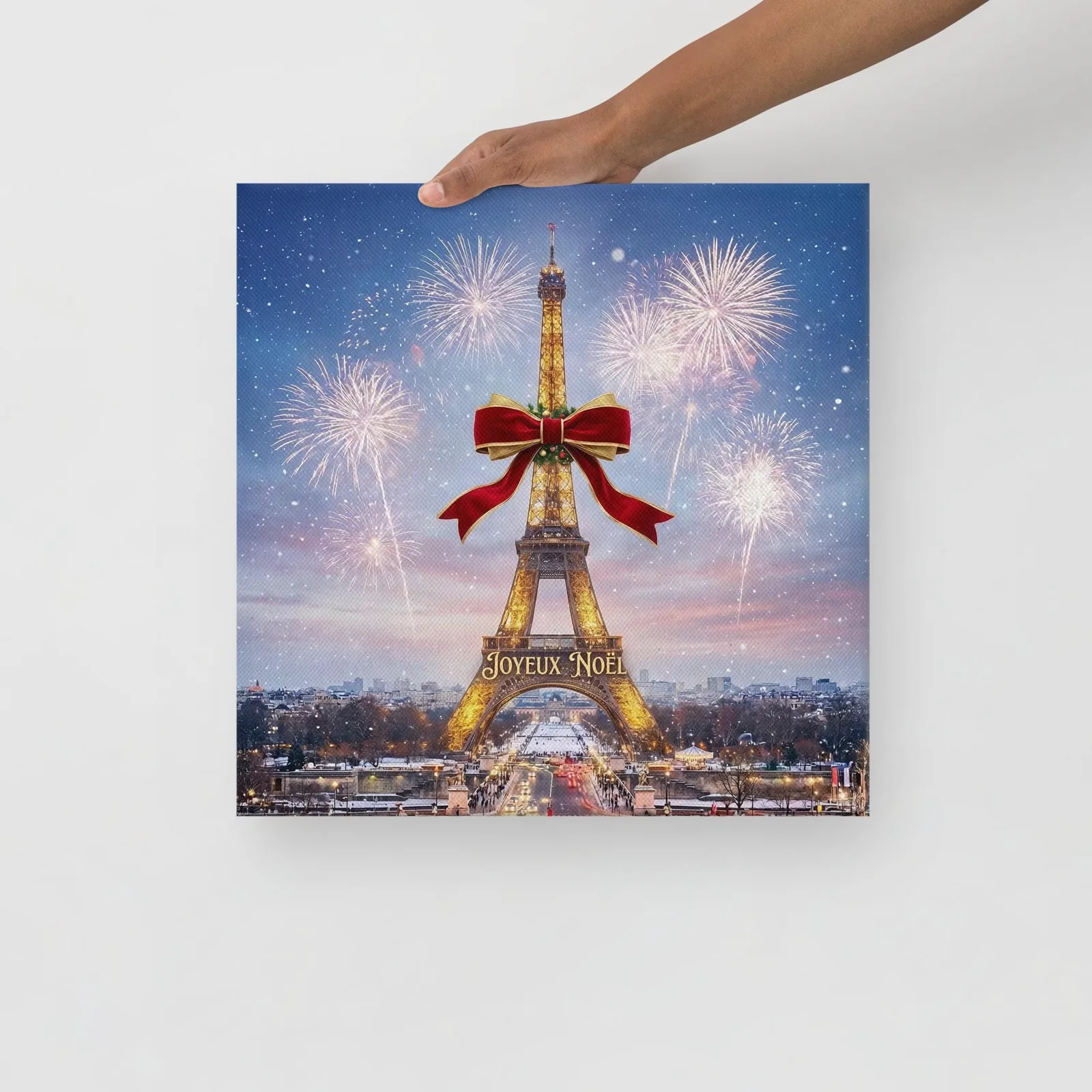Joyeux Noël Eiffel Tower Thin Canvas: Paris Christmas Wall Art, photo 3