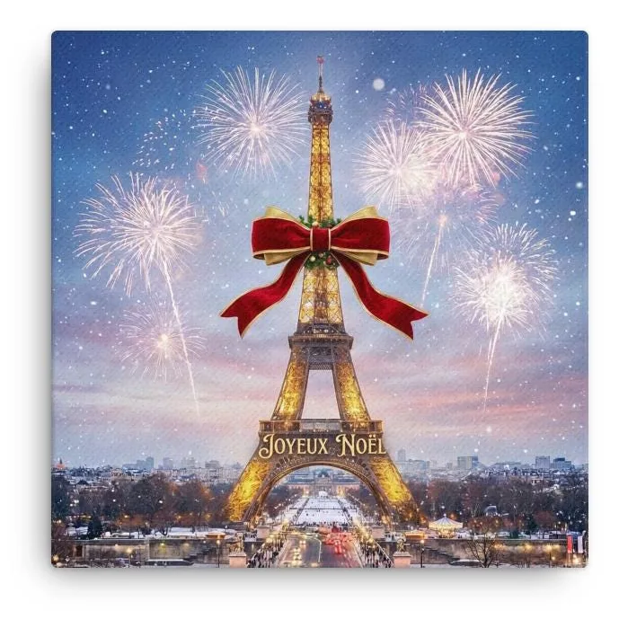 Joyeux Noël Eiffel Tower Thin Canvas: Paris Christmas Wall Art
