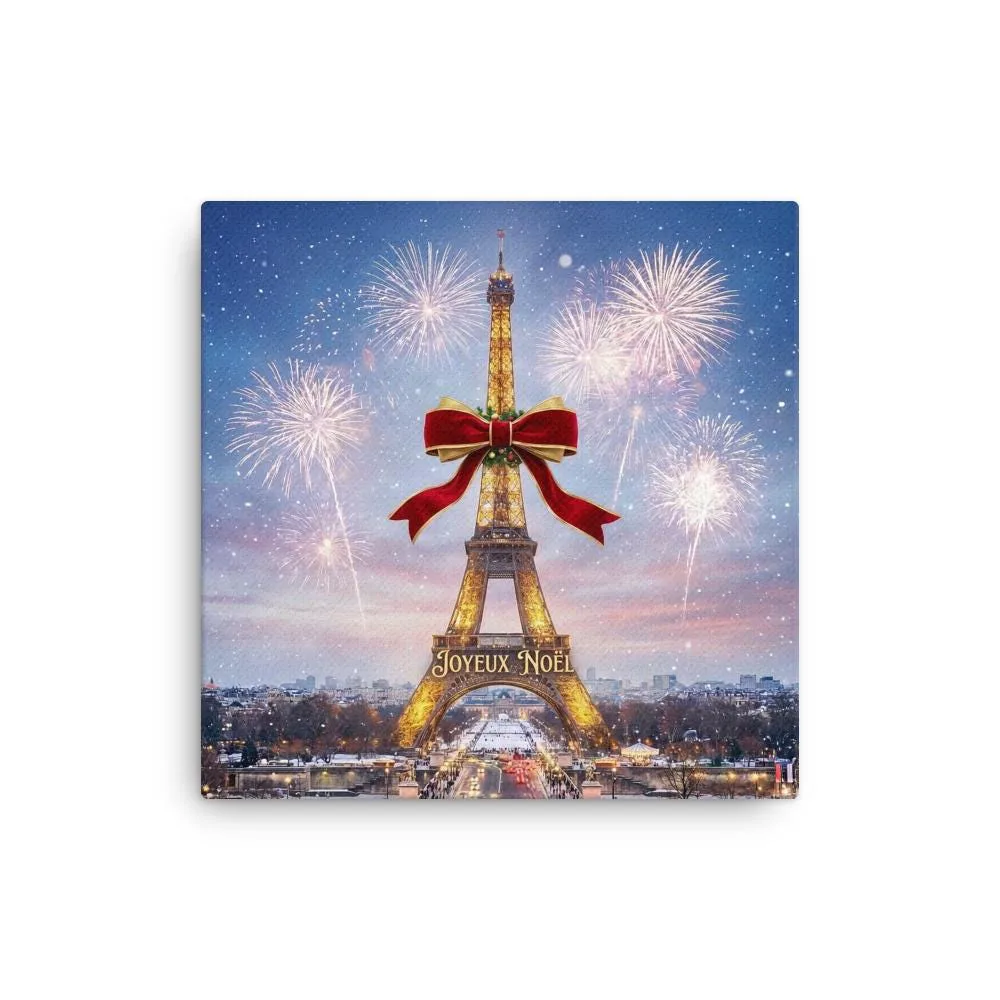 Joyeux Noël Eiffel Tower Thin Canvas: Paris Christmas Wall Art