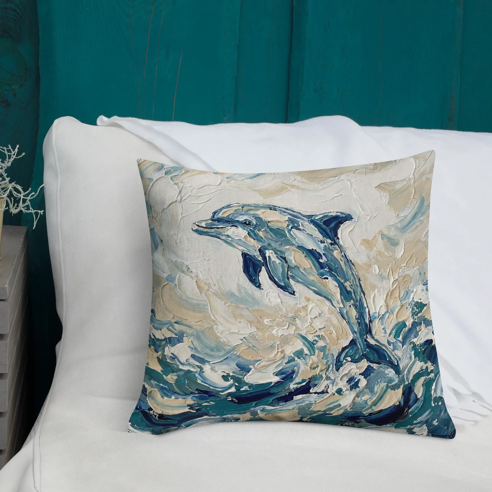 Jumping Dolphin Throw Pillow: Impasto Coastal Cushion, photo 6