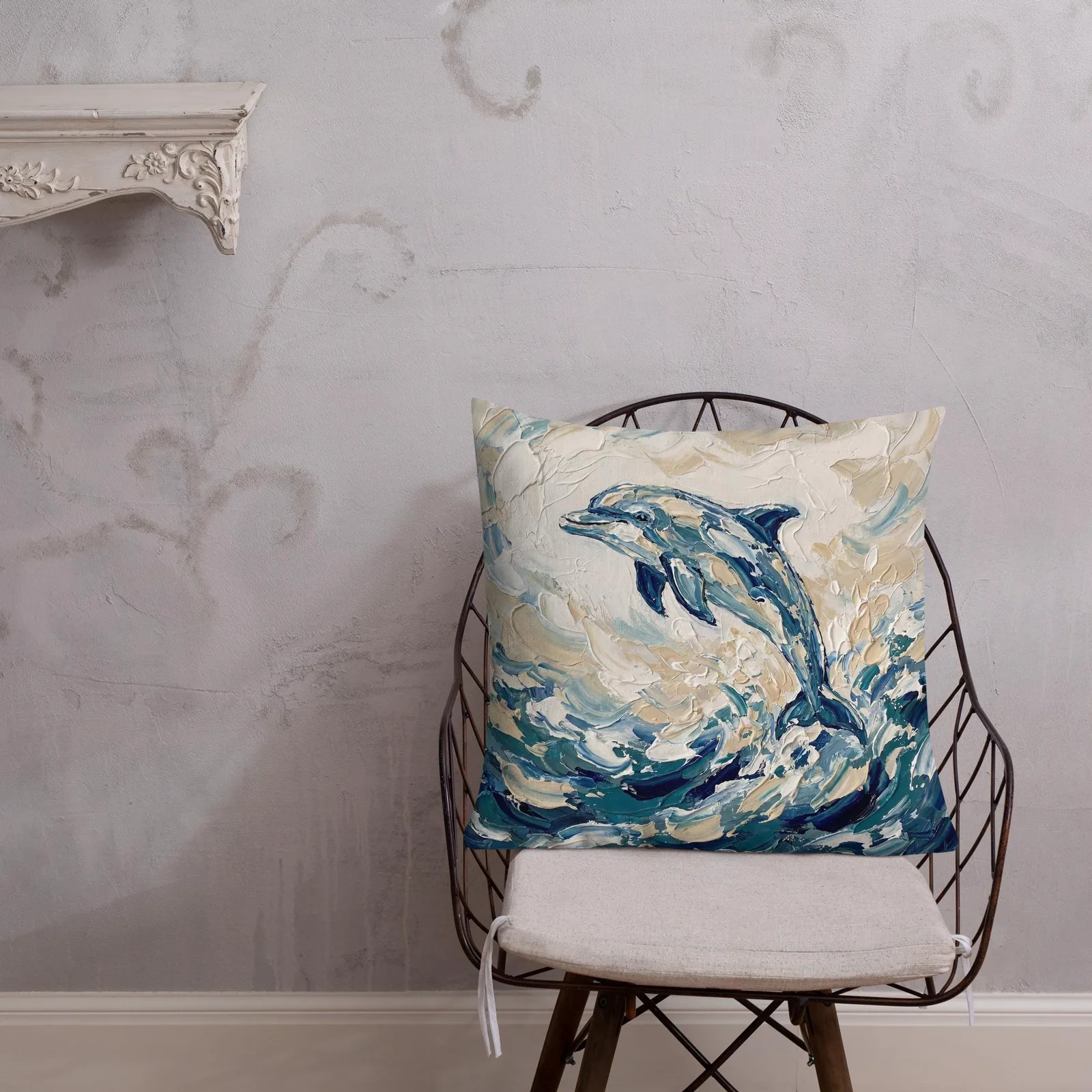Jumping Dolphin Throw Pillow: Impasto Coastal Cushion, photo 5