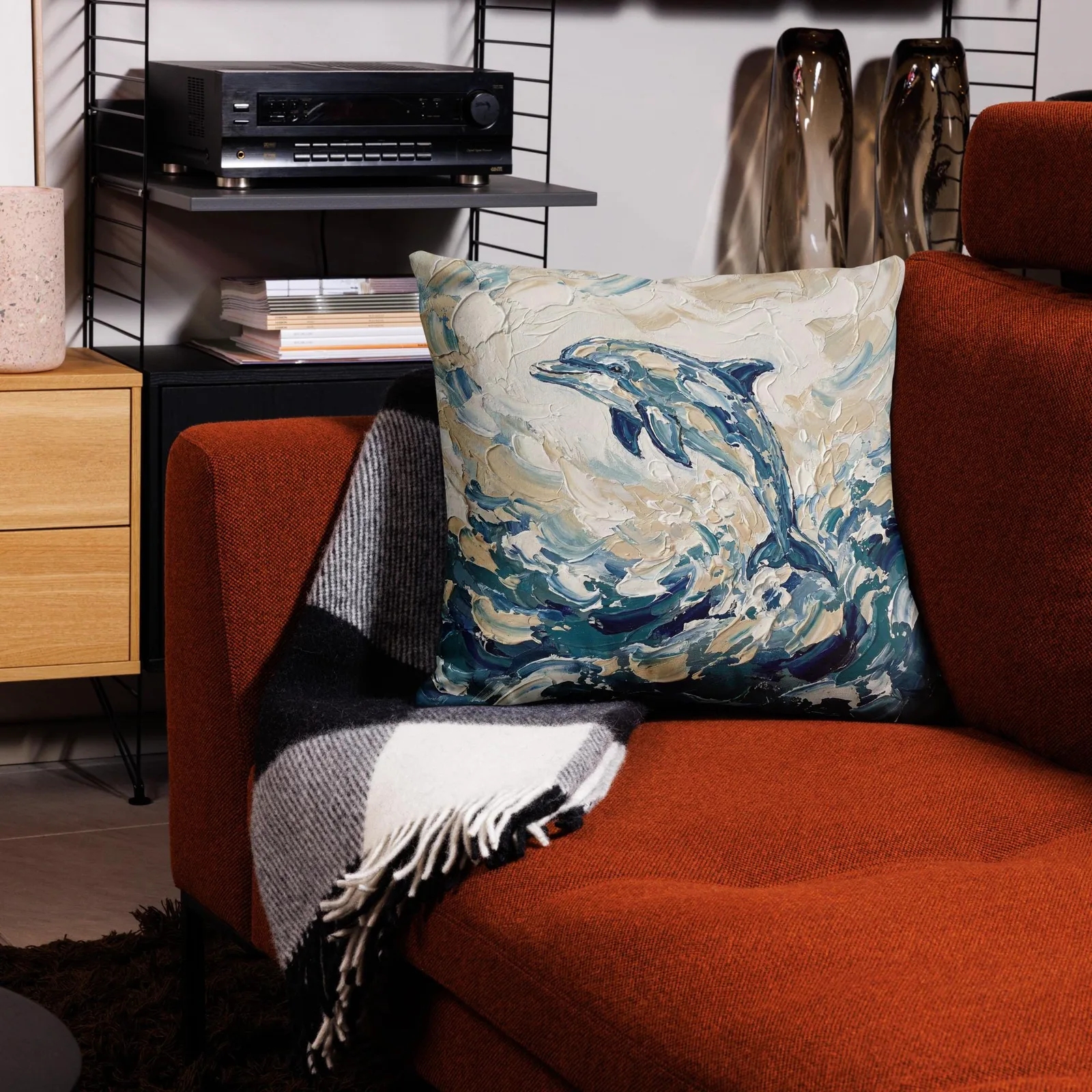 Jumping Dolphin Throw Pillow: Impasto Coastal Cushion, photo 9