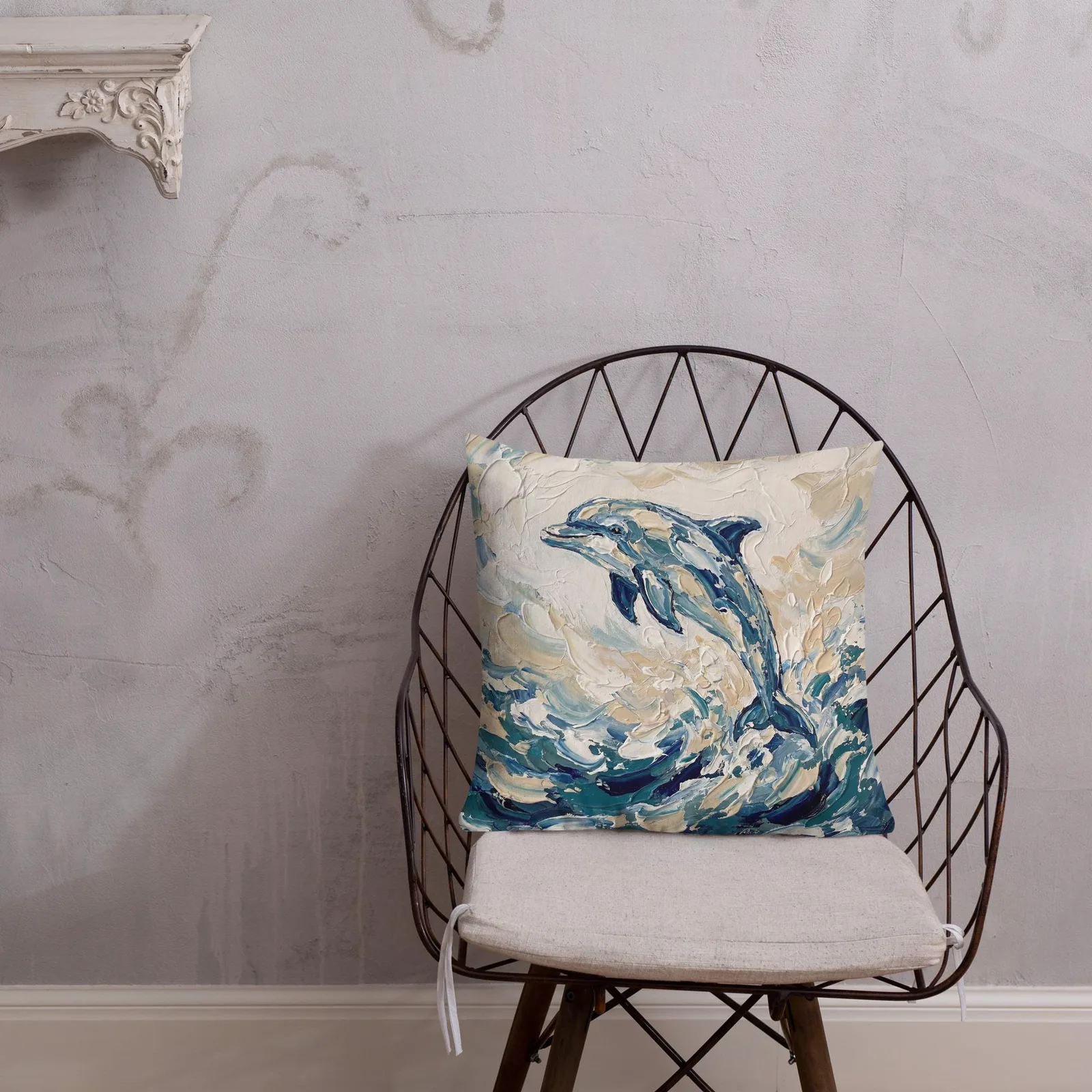 Jumping Dolphin Throw Pillow: Impasto Coastal Cushion, photo 4