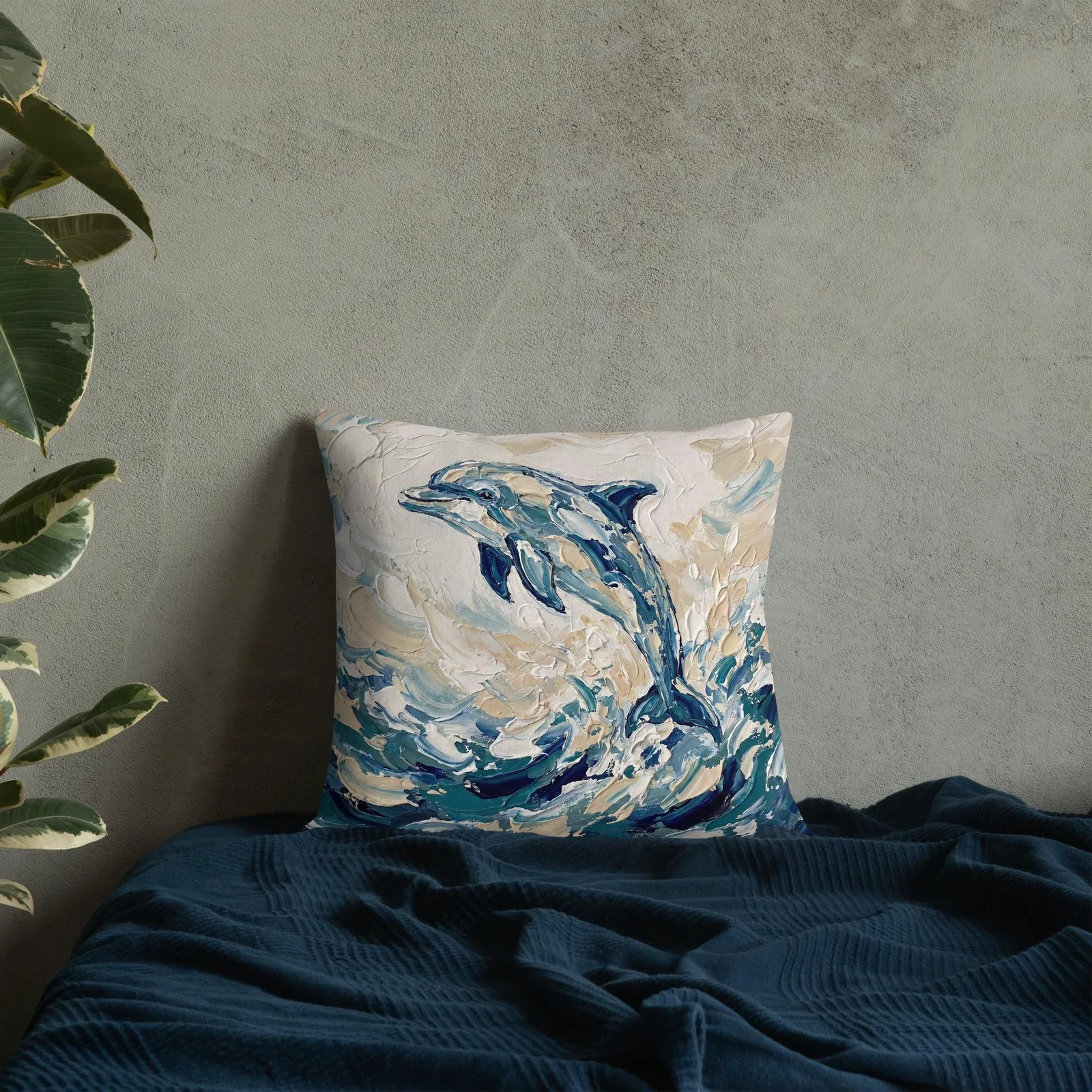 Jumping Dolphin Throw Pillow: Impasto Coastal Cushion, photo 2