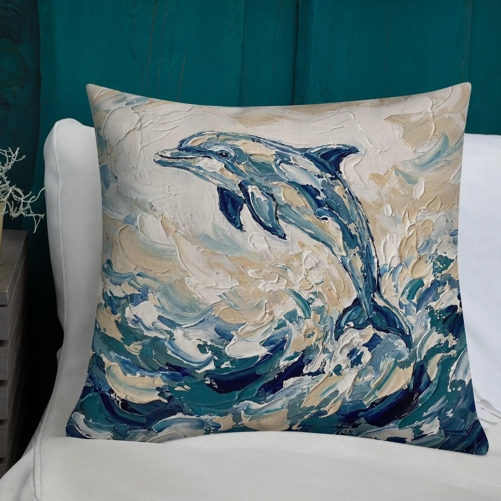 Jumping Dolphin Throw Pillow: Impasto Coastal Cushion, photo 7