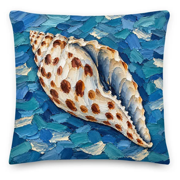 Junonia Seashell Throw Pillow: Spotted Shell Impasto Blue Coastal Decor Cushion, product mockup