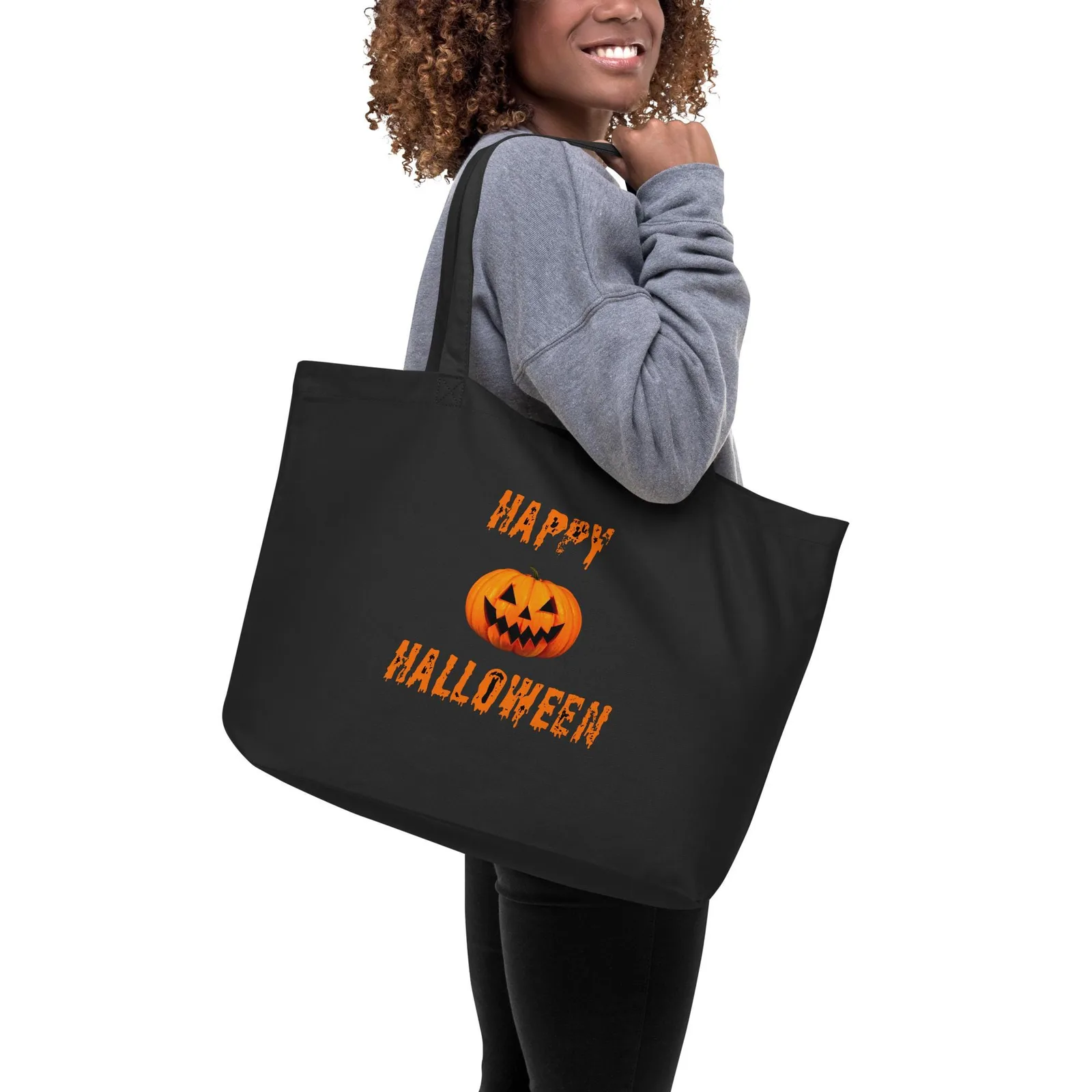 Large Halloween Reusable Tote Bag: Jack-o'-Lantern Design, photo 3