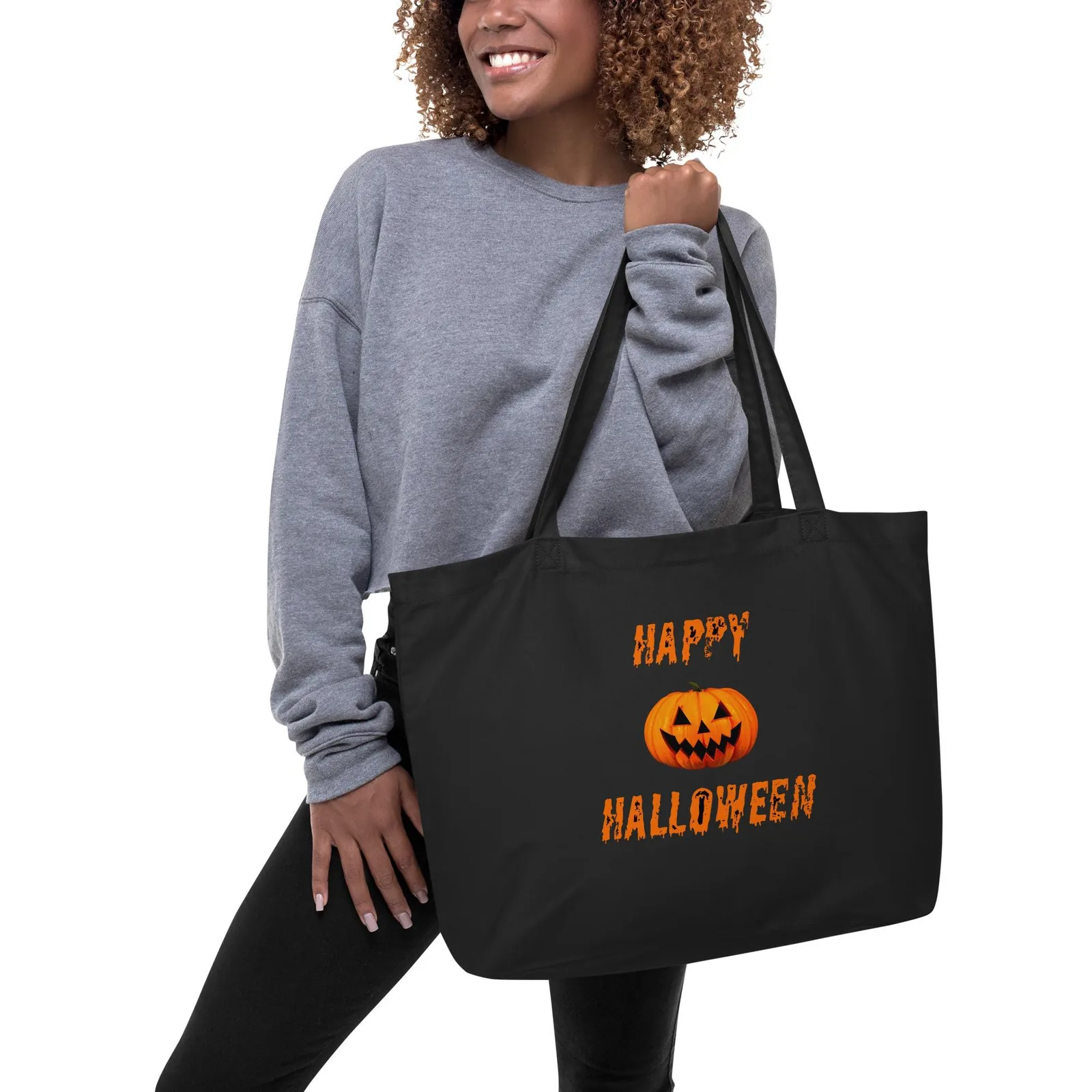 Large Halloween Reusable Tote Bag: Jack-o'-Lantern Design, photo 2