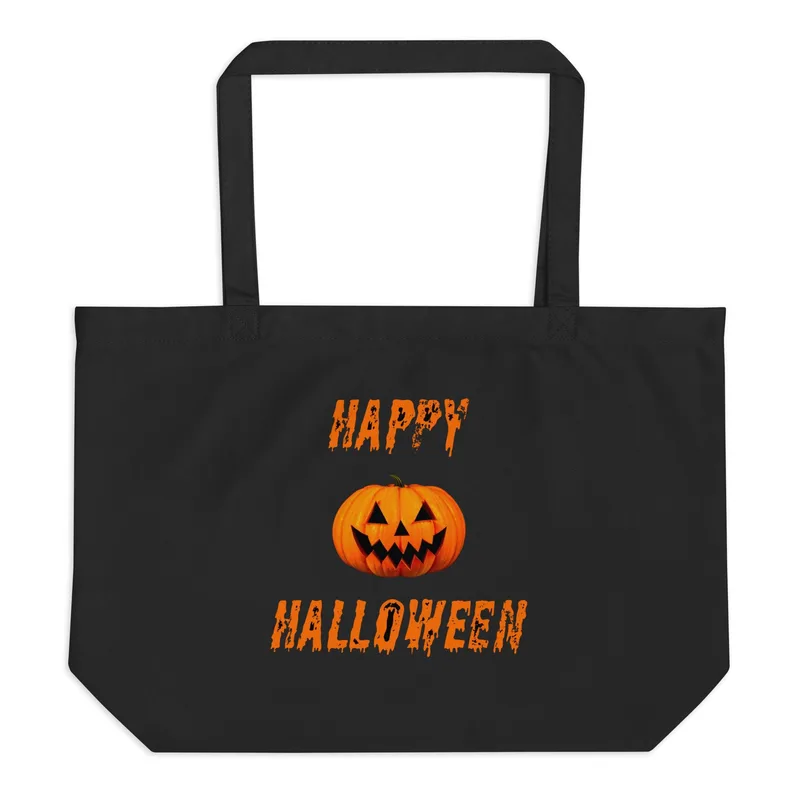 Large Halloween Reusable Tote Bag: Jack-o'-Lantern Design