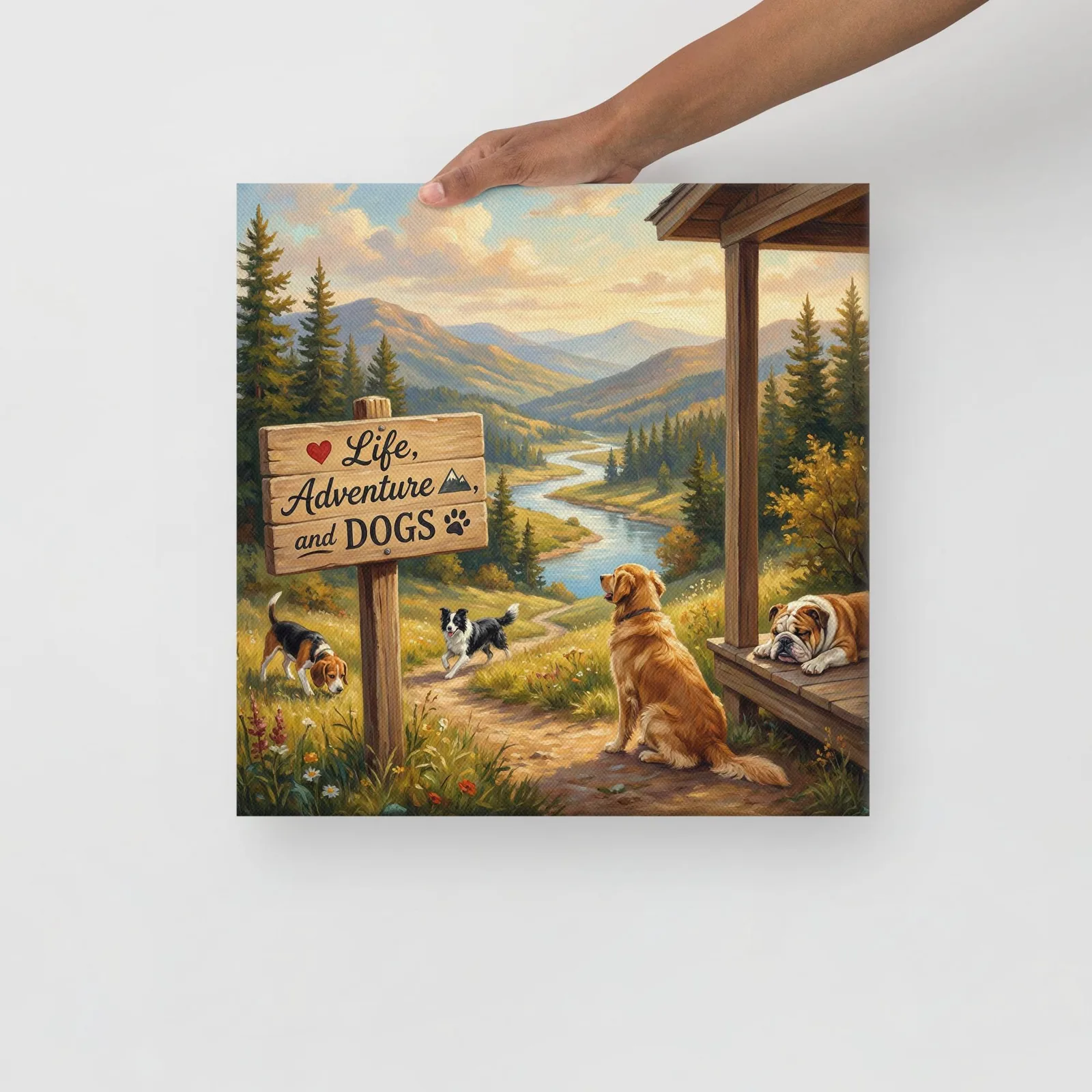 Love LIFE, ADVENTURE and DOGS - Dog Lover Canvas Print — 16" x 16", photo 2