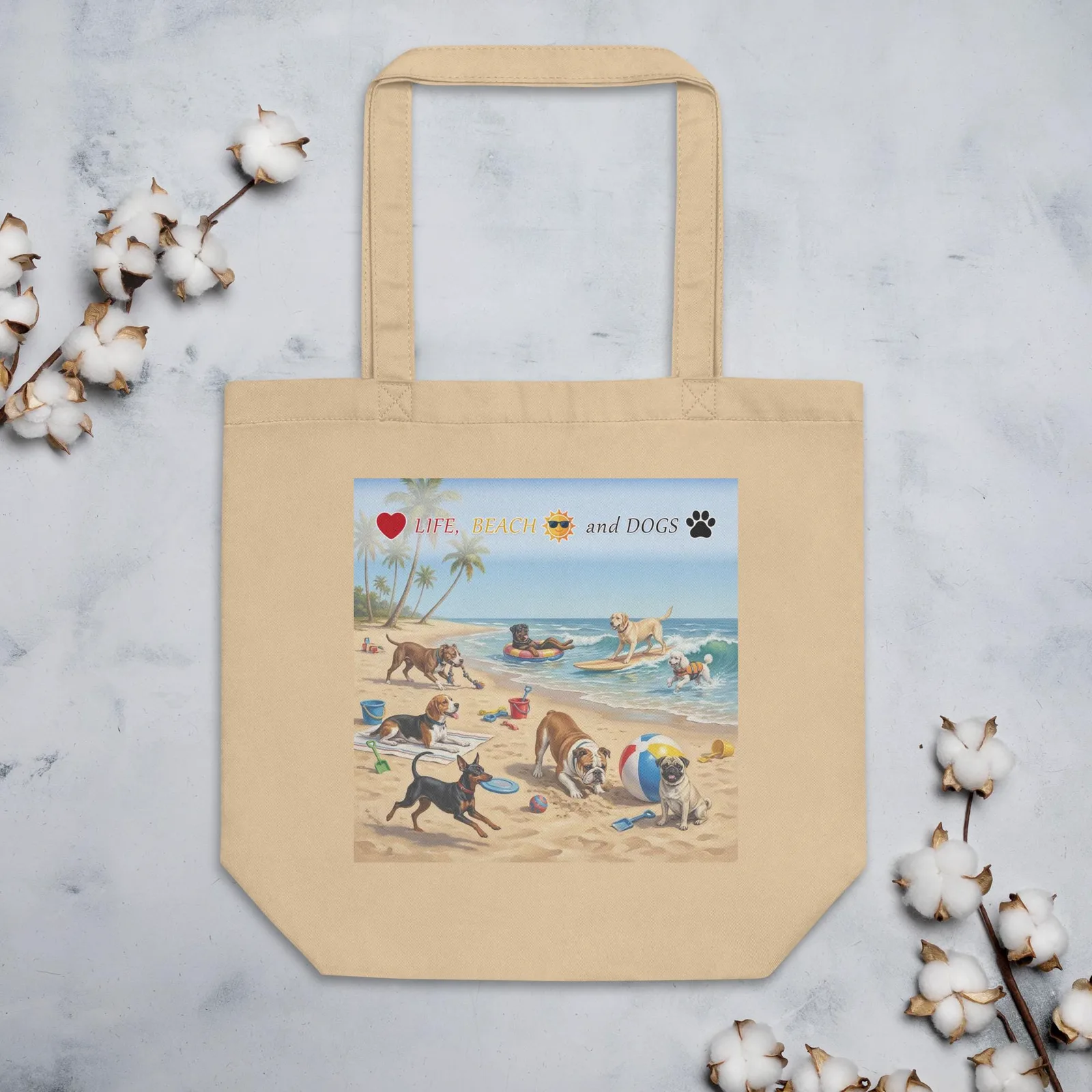 Love Life, Beach, and Dogs Cotton Tote Bag – Practical Everyday Tote for Dog Lovers, photo 3