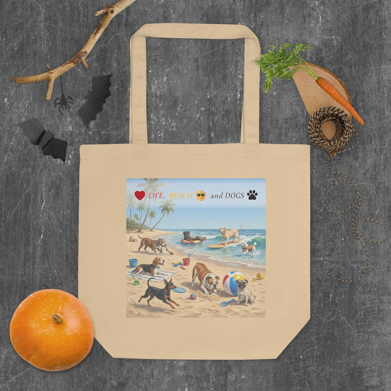 Love Life, Beach, and Dogs Cotton Tote Bag – Practical Everyday Tote for Dog Lovers, photo 6