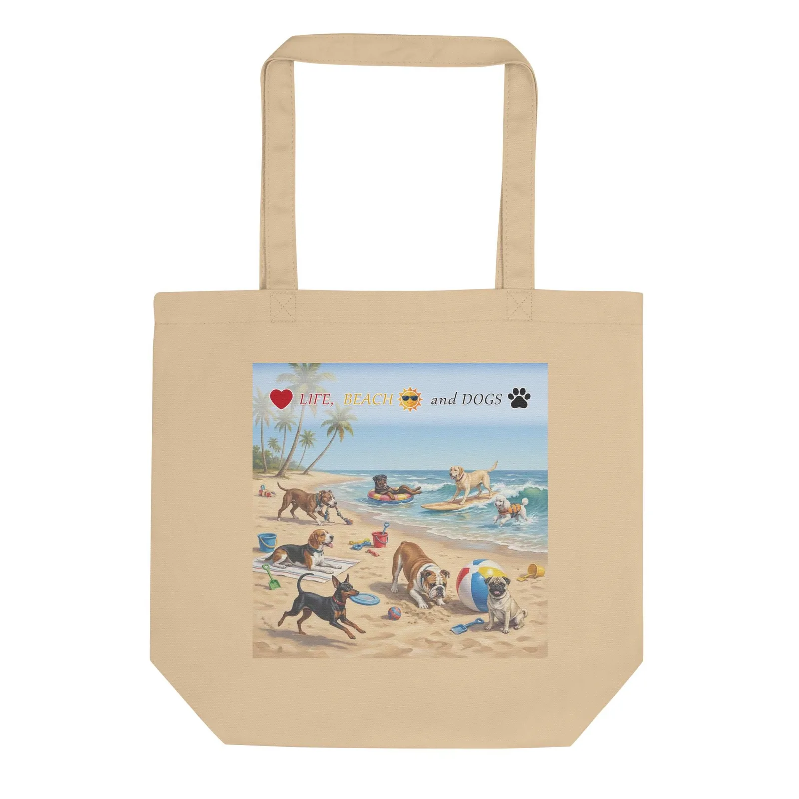 Love Life, Beach, and Dogs Cotton Tote Bag – Practical Everyday Tote for Dog Lovers, photo 2