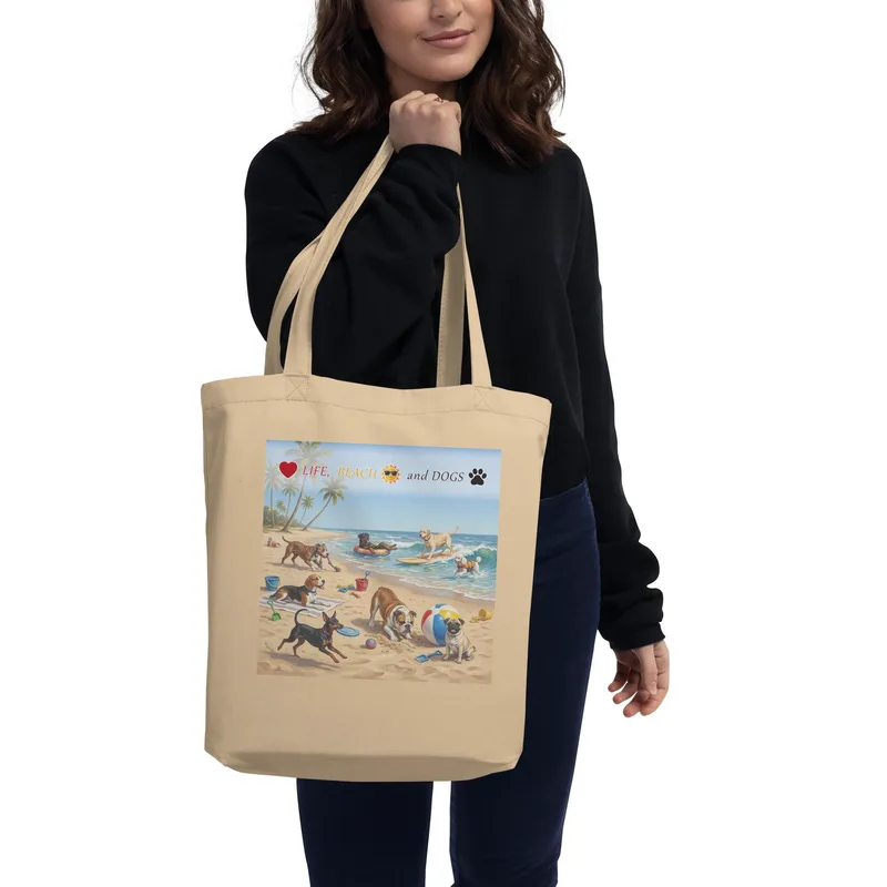 Love Life, Beach, and Dogs Cotton Tote Bag – Practical Everyday Tote for Dog Lovers