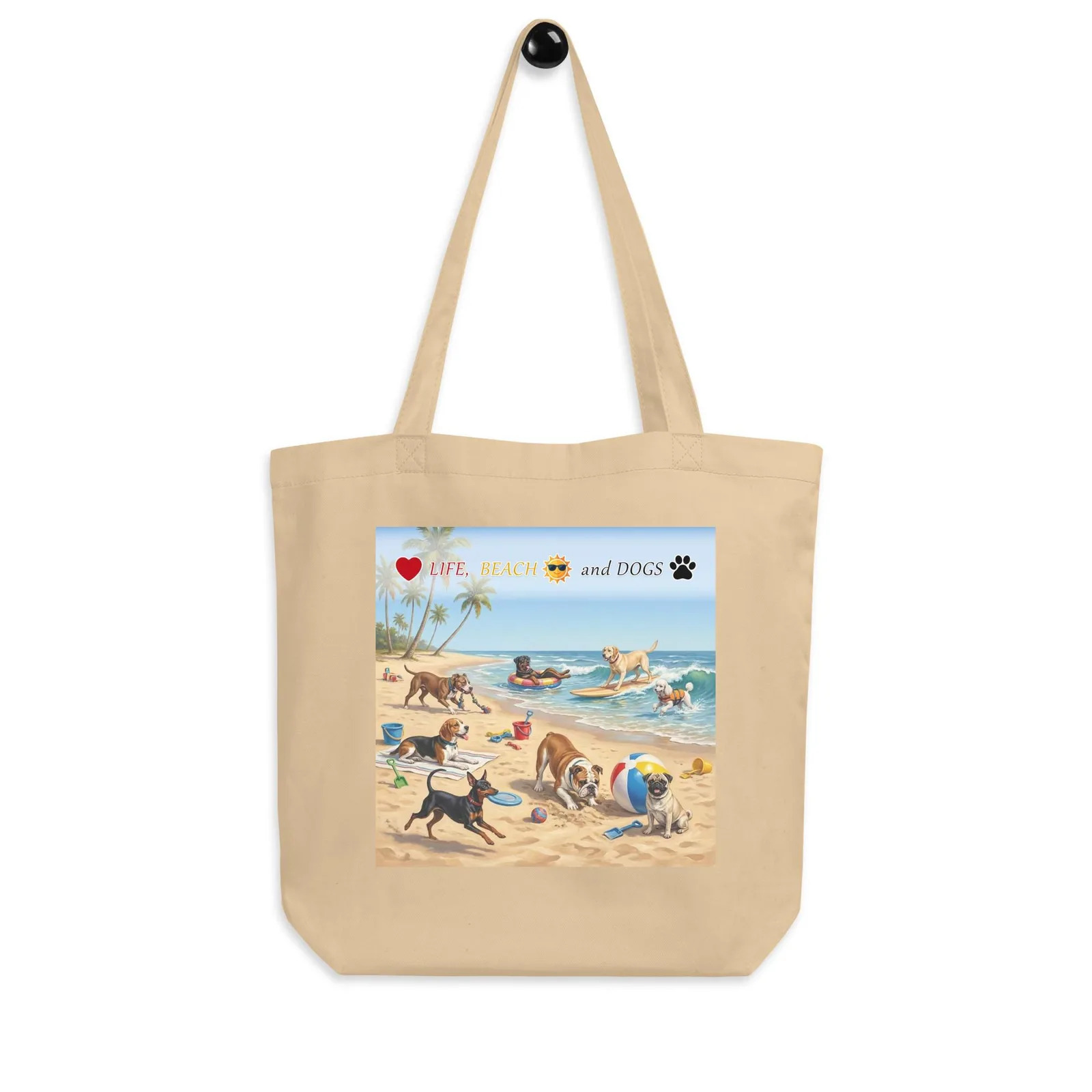 Love Life, Beach, and Dogs Cotton Tote Bag – Practical Everyday Tote for Dog Lovers, photo 4